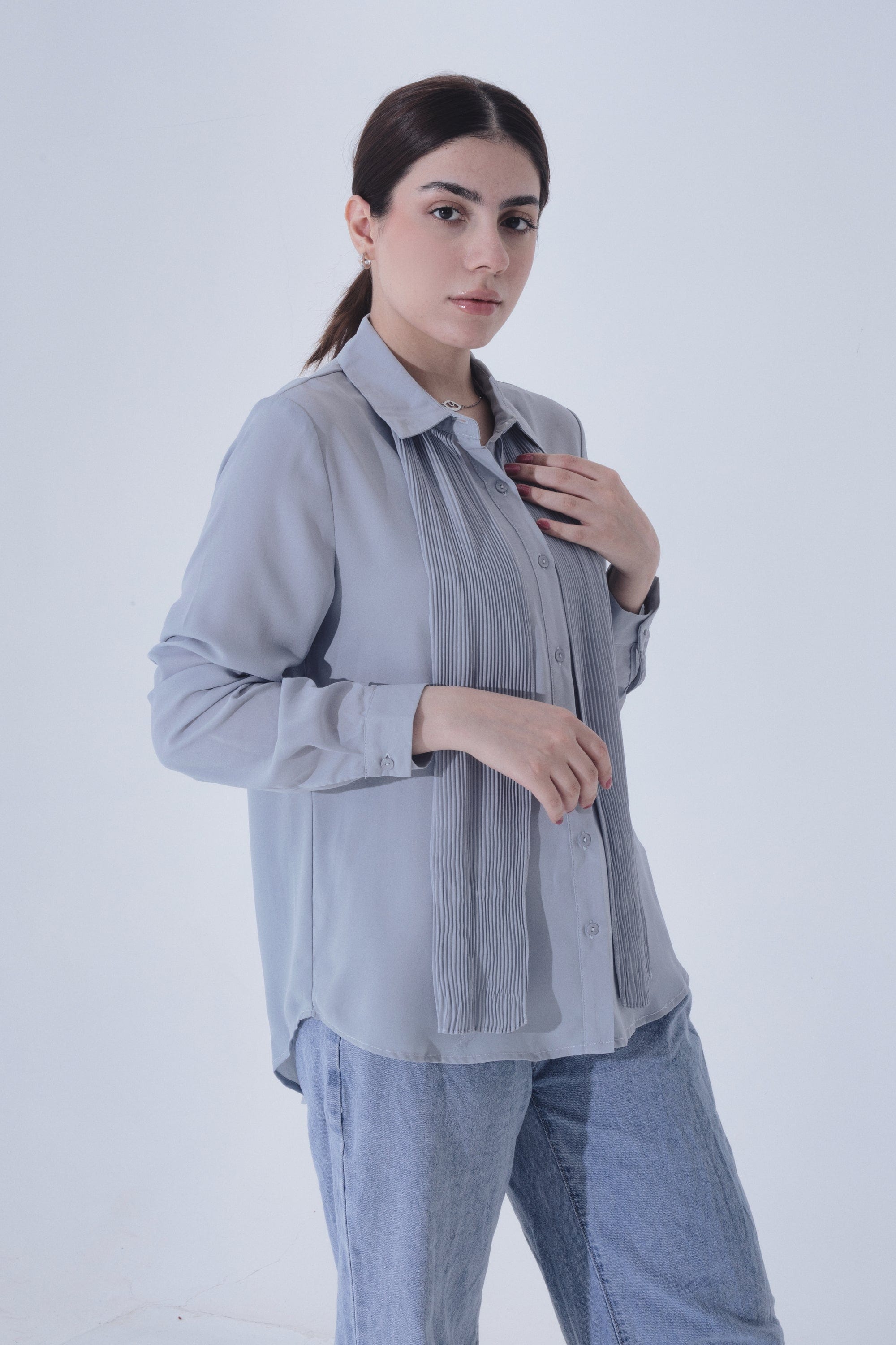 ميكا قميص سادة رسمي كم طويل نسائي