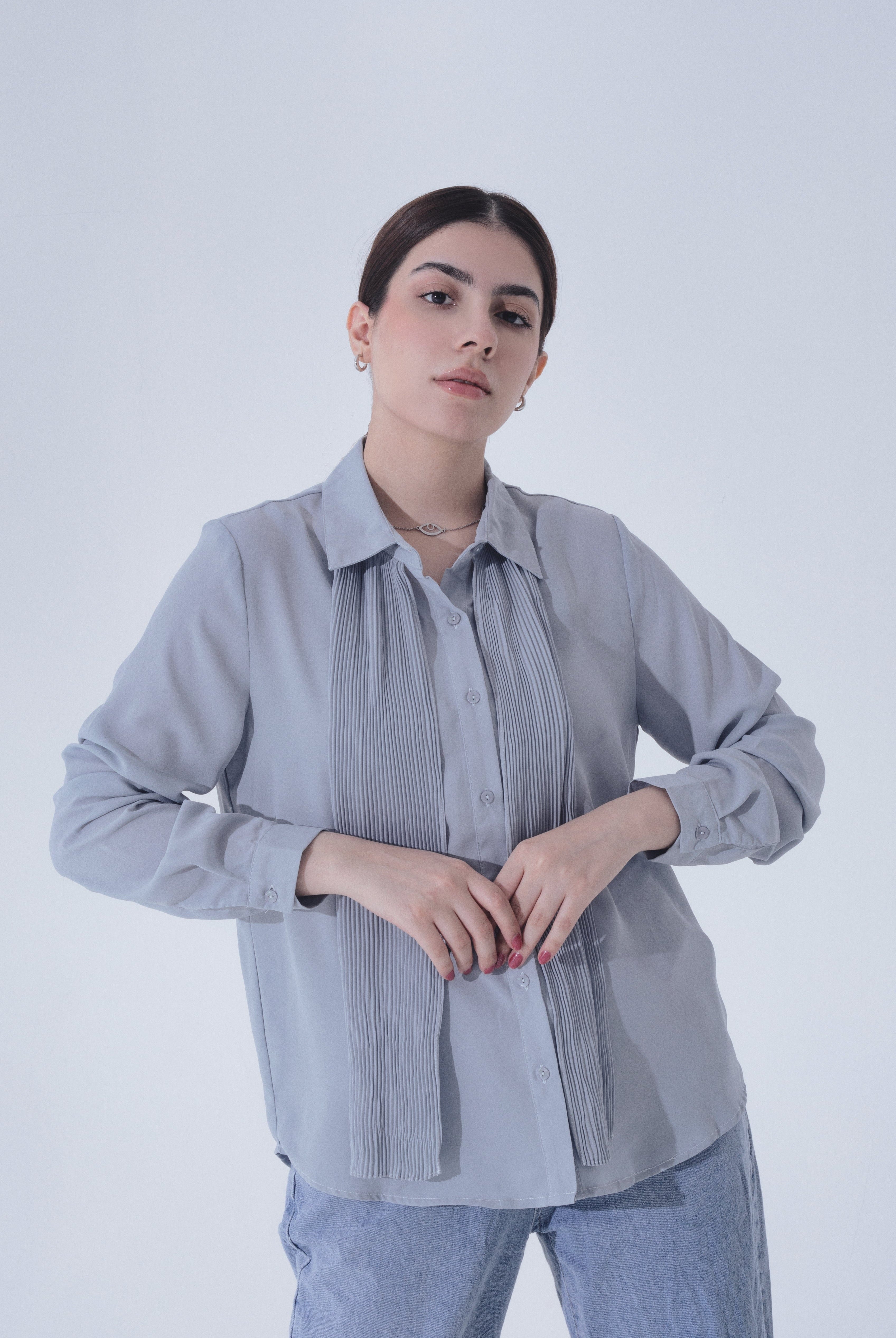 ميكا قميص سادة رسمي كم طويل نسائي