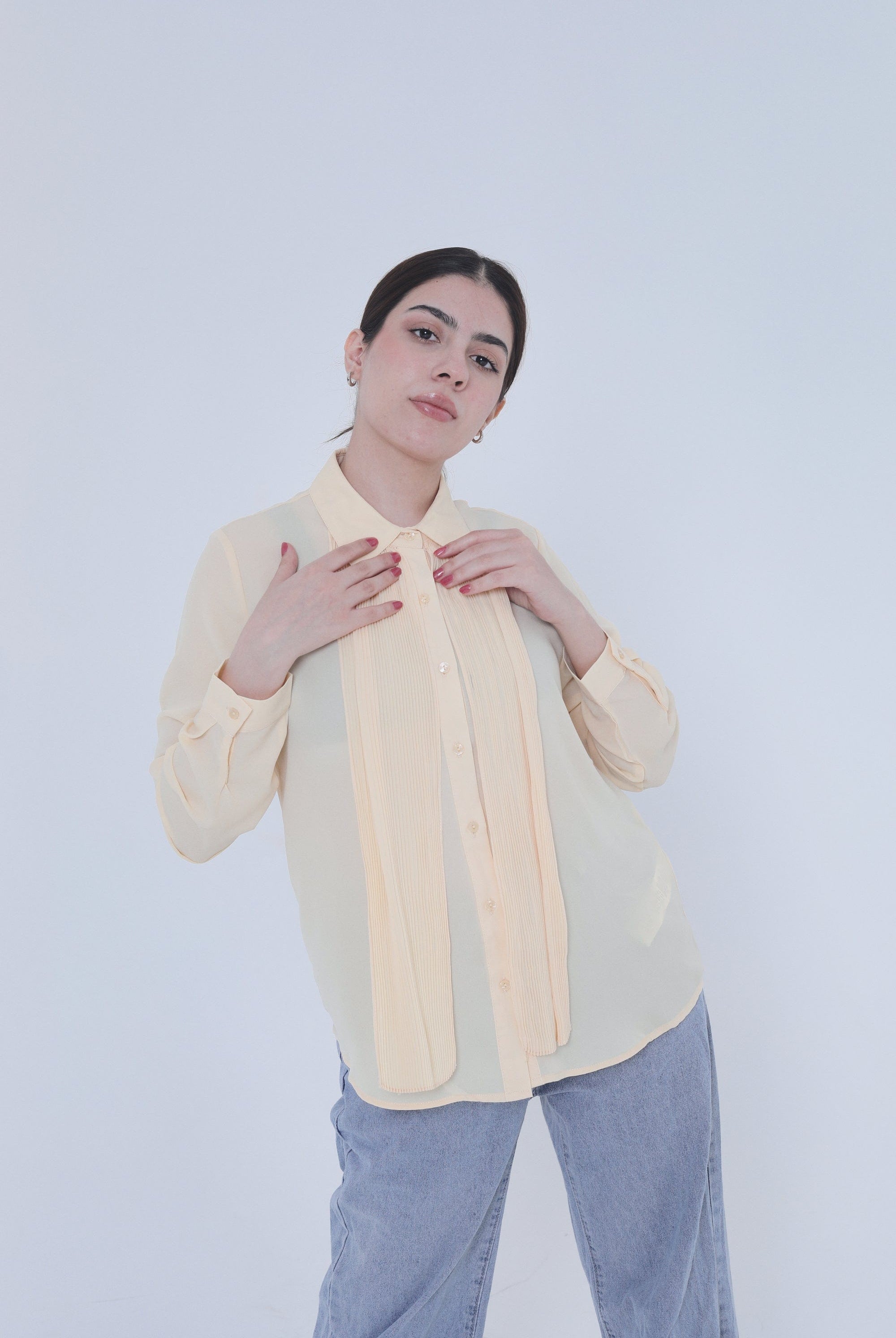 ميكا قميص سادة رسمي كم طويل نسائي