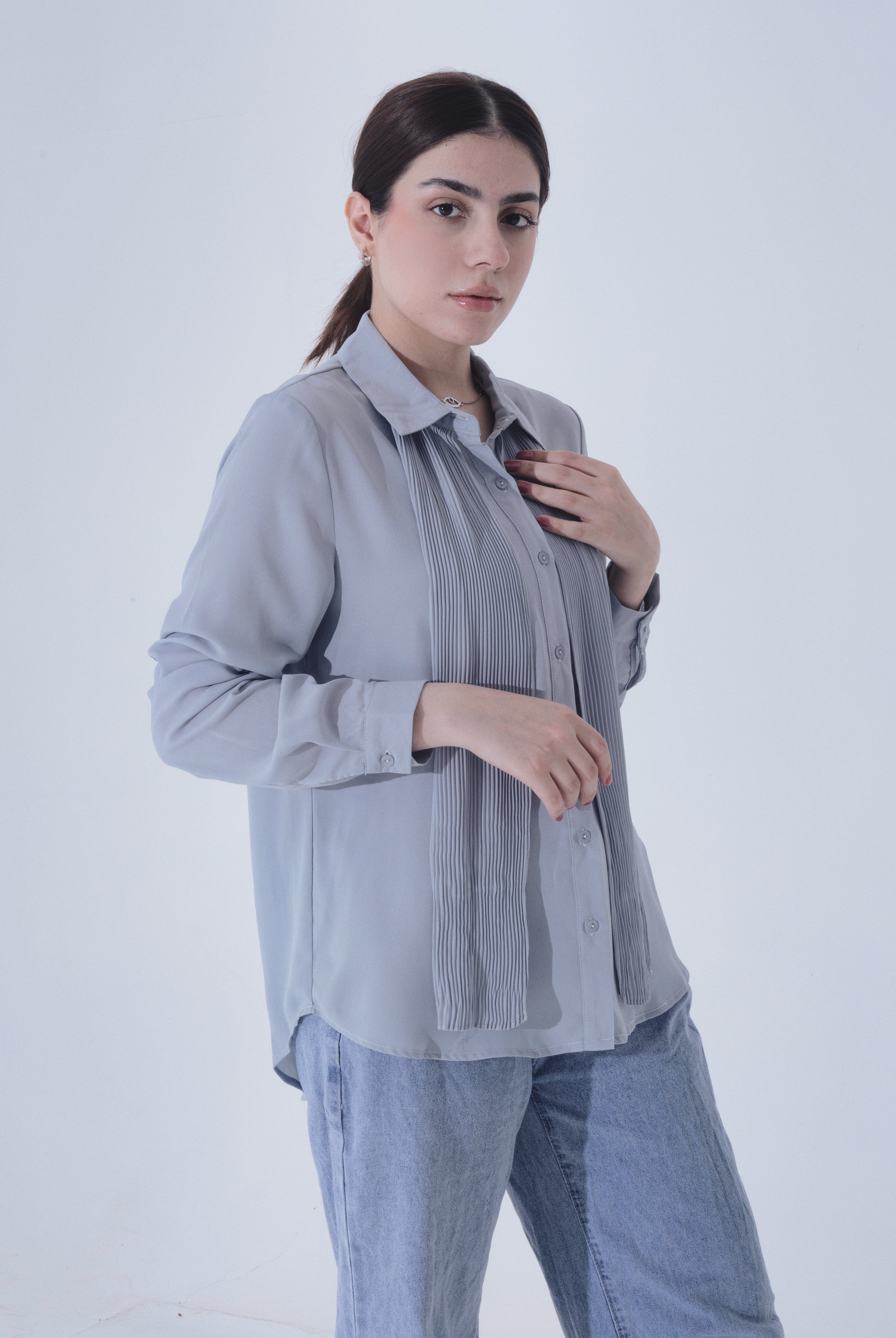 ميكا قميص سادة رسمي كم طويل نسائي