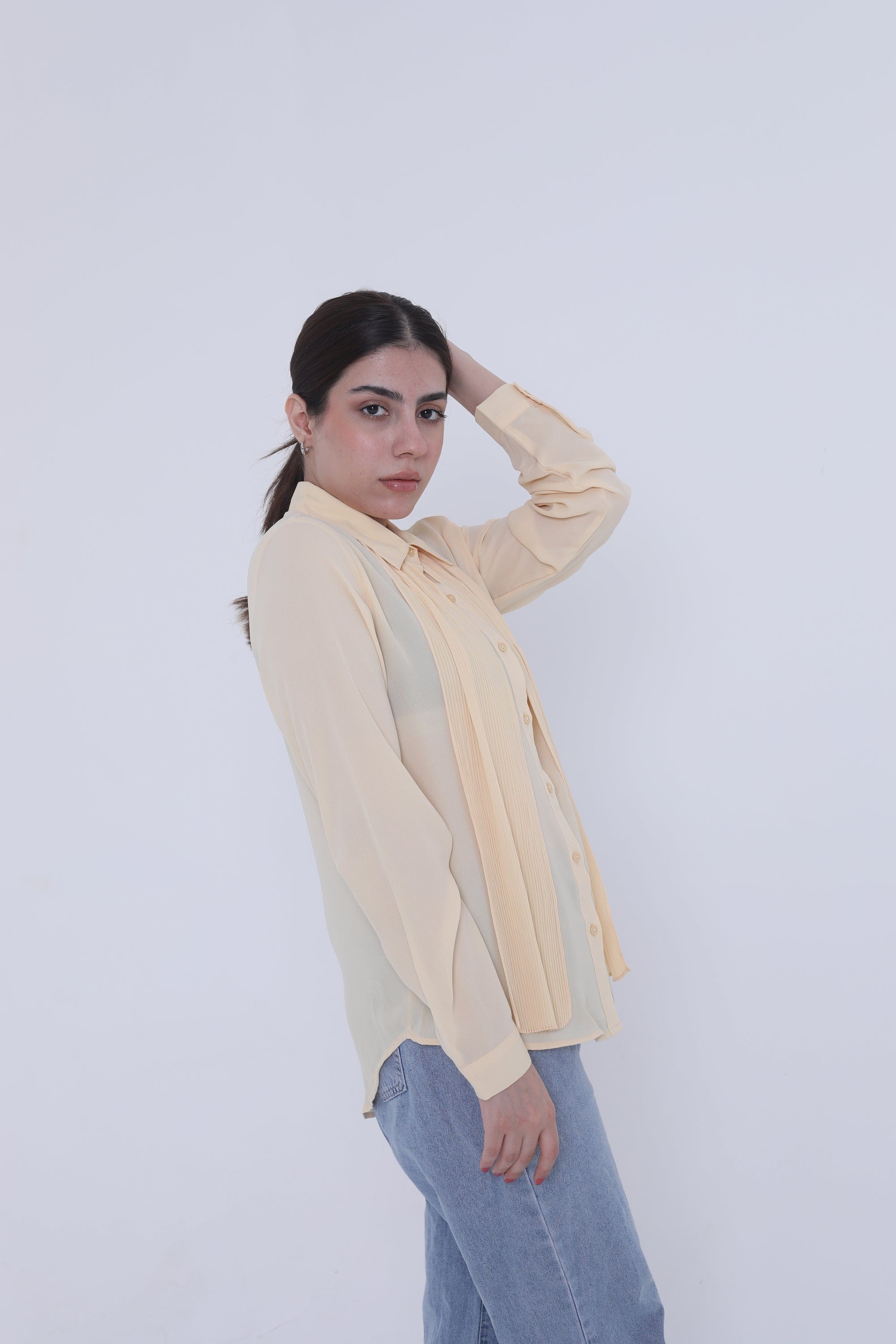 ميكا قميص سادة رسمي كم طويل نسائي