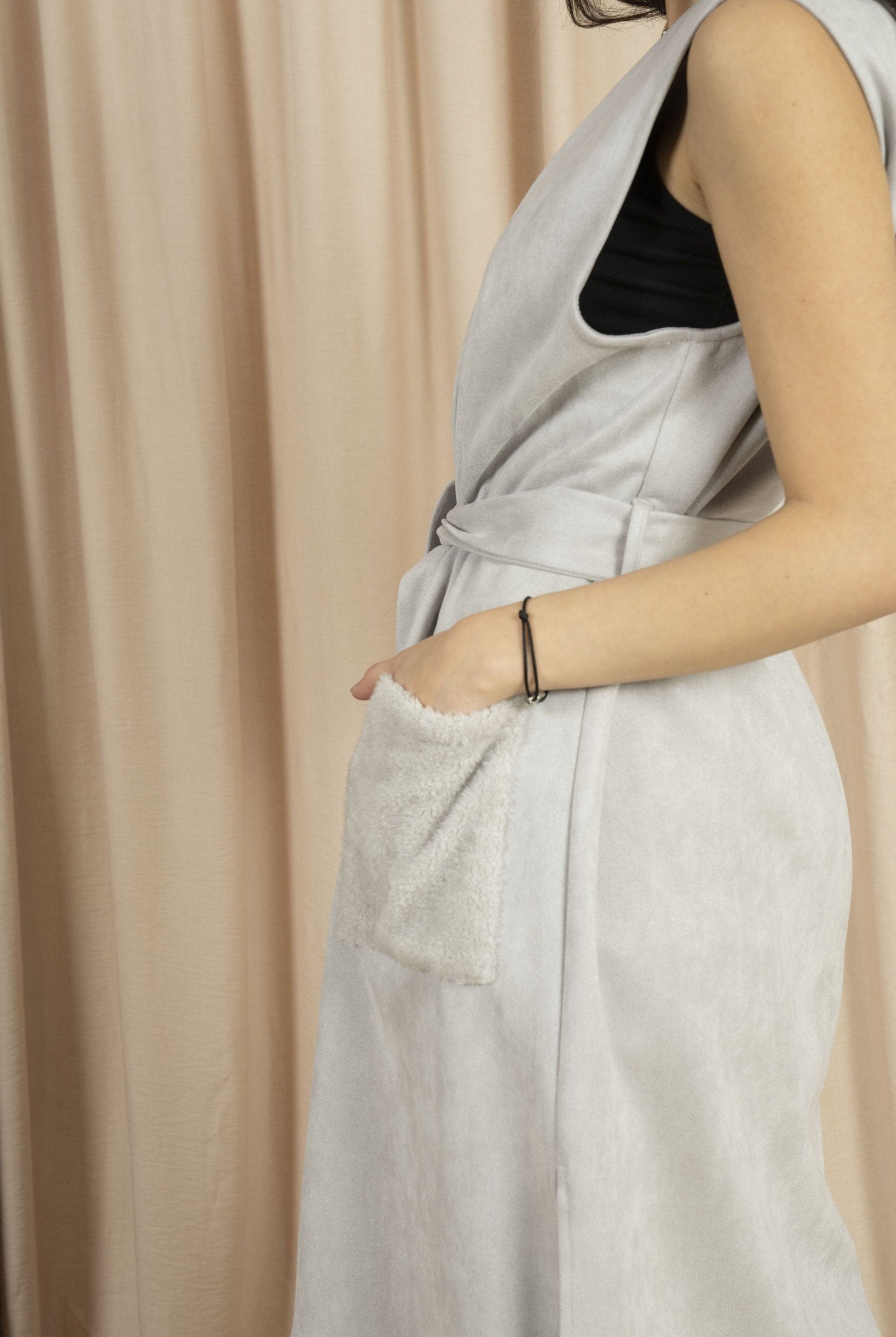 ميكا جاكيت كت نسائي طويل بحزام