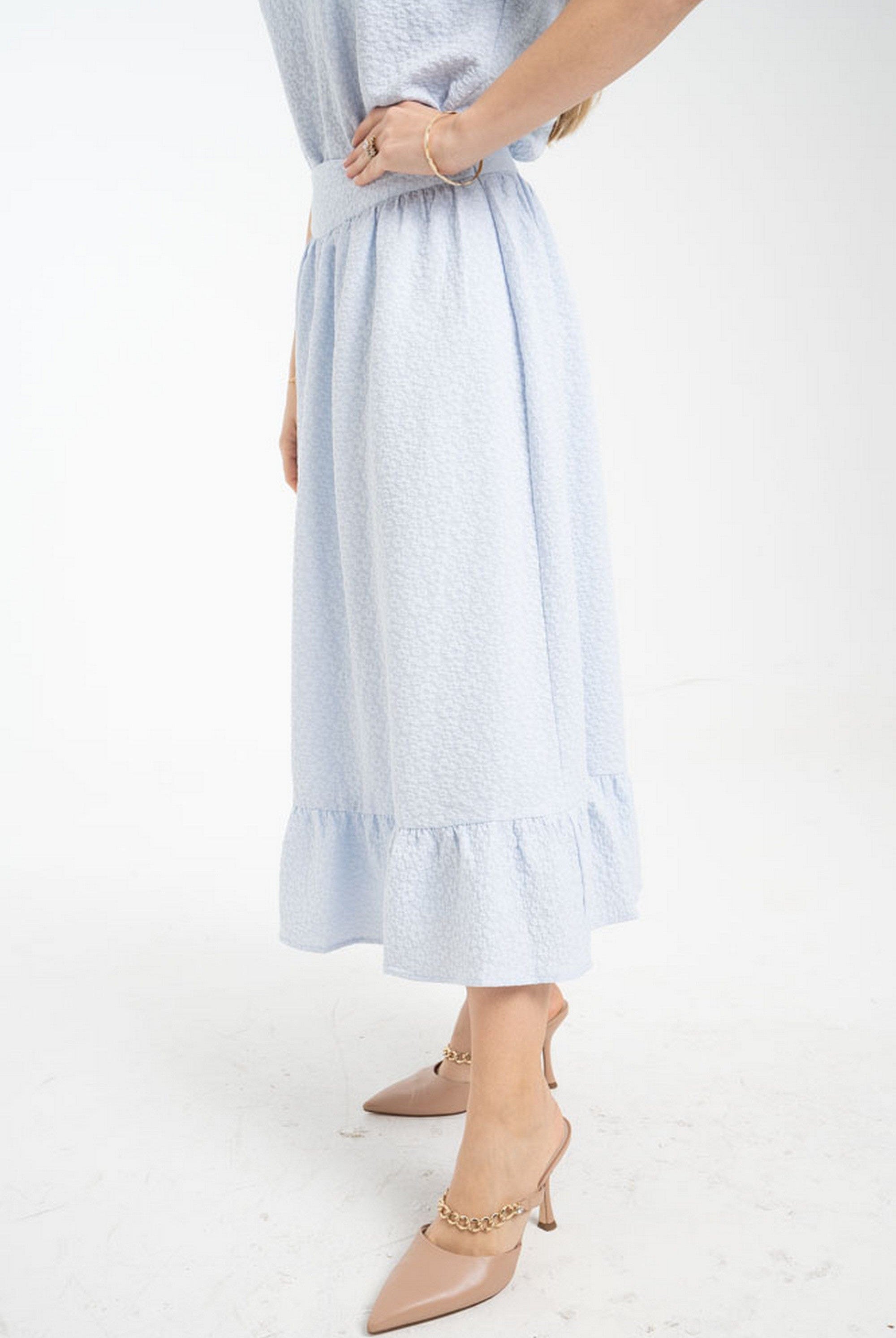 ميكا تنورة ميدي سادة واسعة كلوش من أسفل نسائي