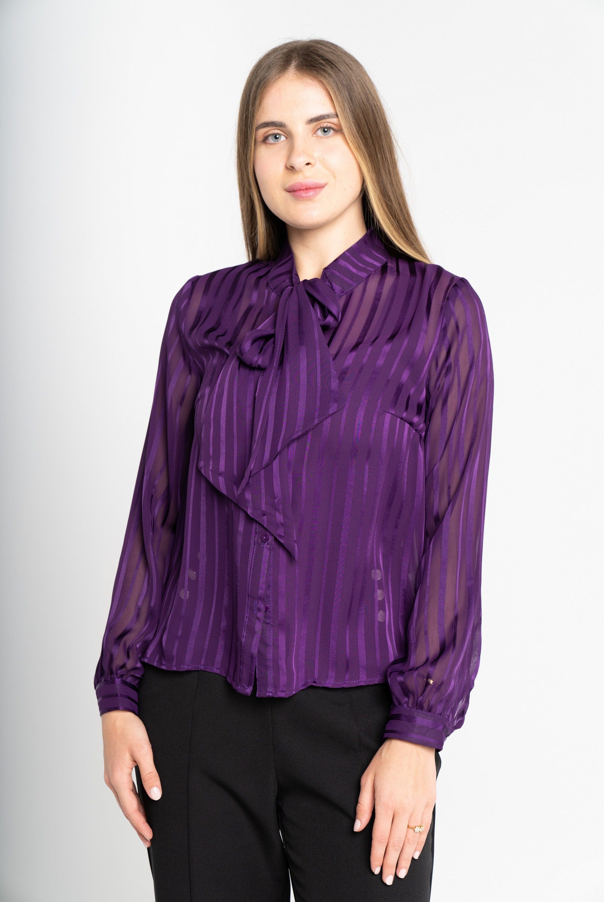 ميكا بلوزة مخططة بالطول شفافة بياقة كبيرة نسائي