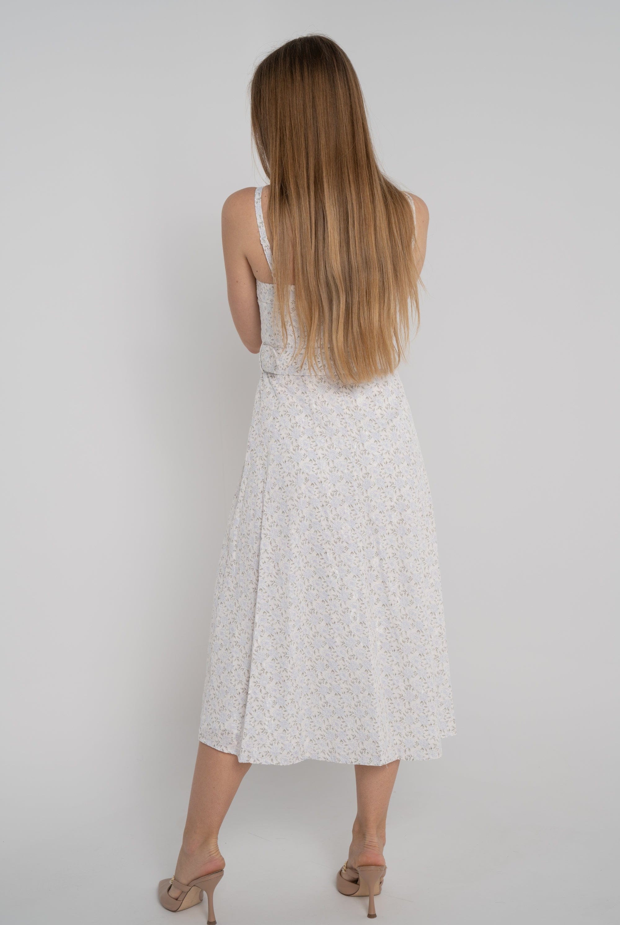 ميكا فستان ميدي بدون أكمام بحمالات وحزام خصر أرجواني