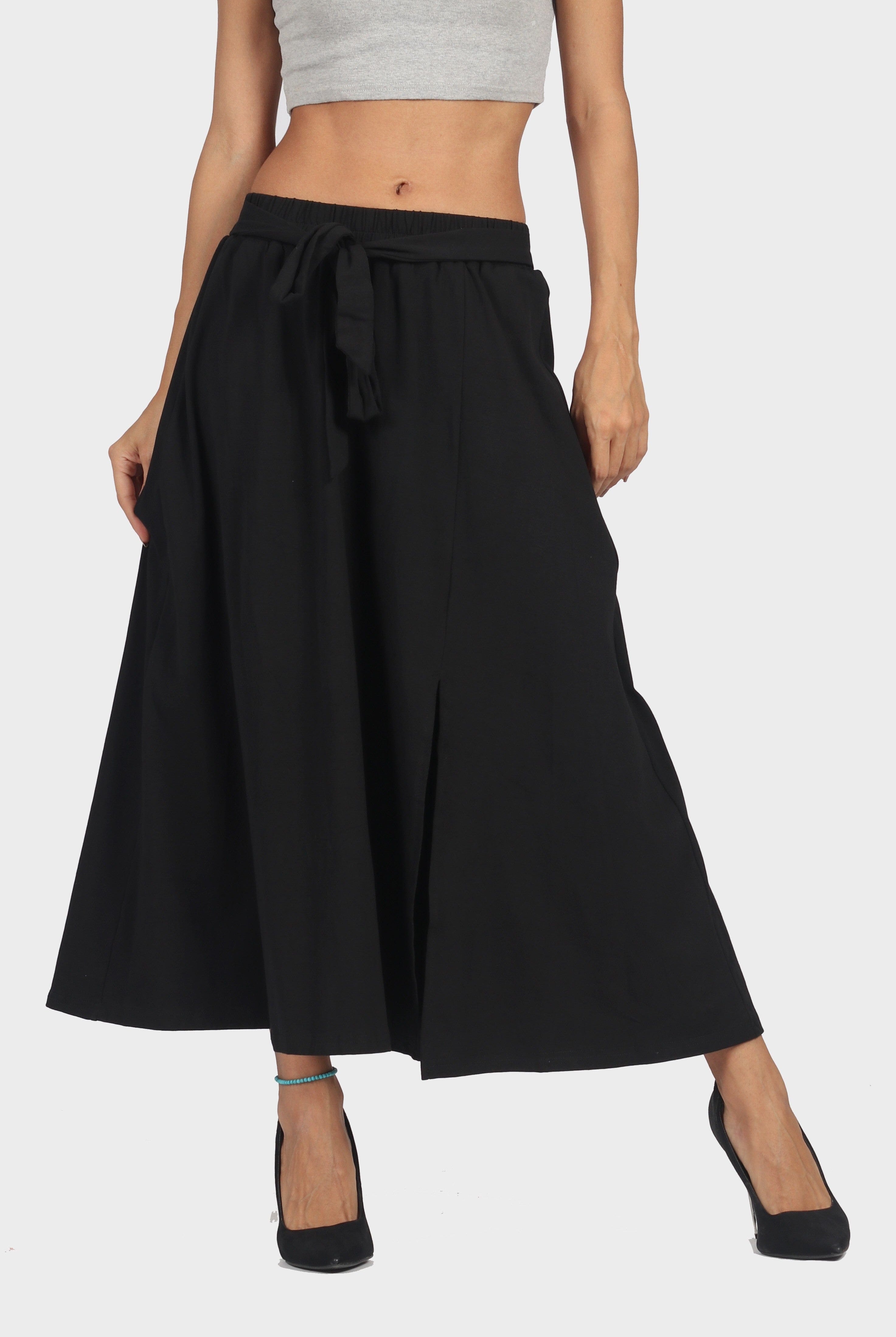 ميكا تنورة ميدي كاجوال سادة بحزام خصر