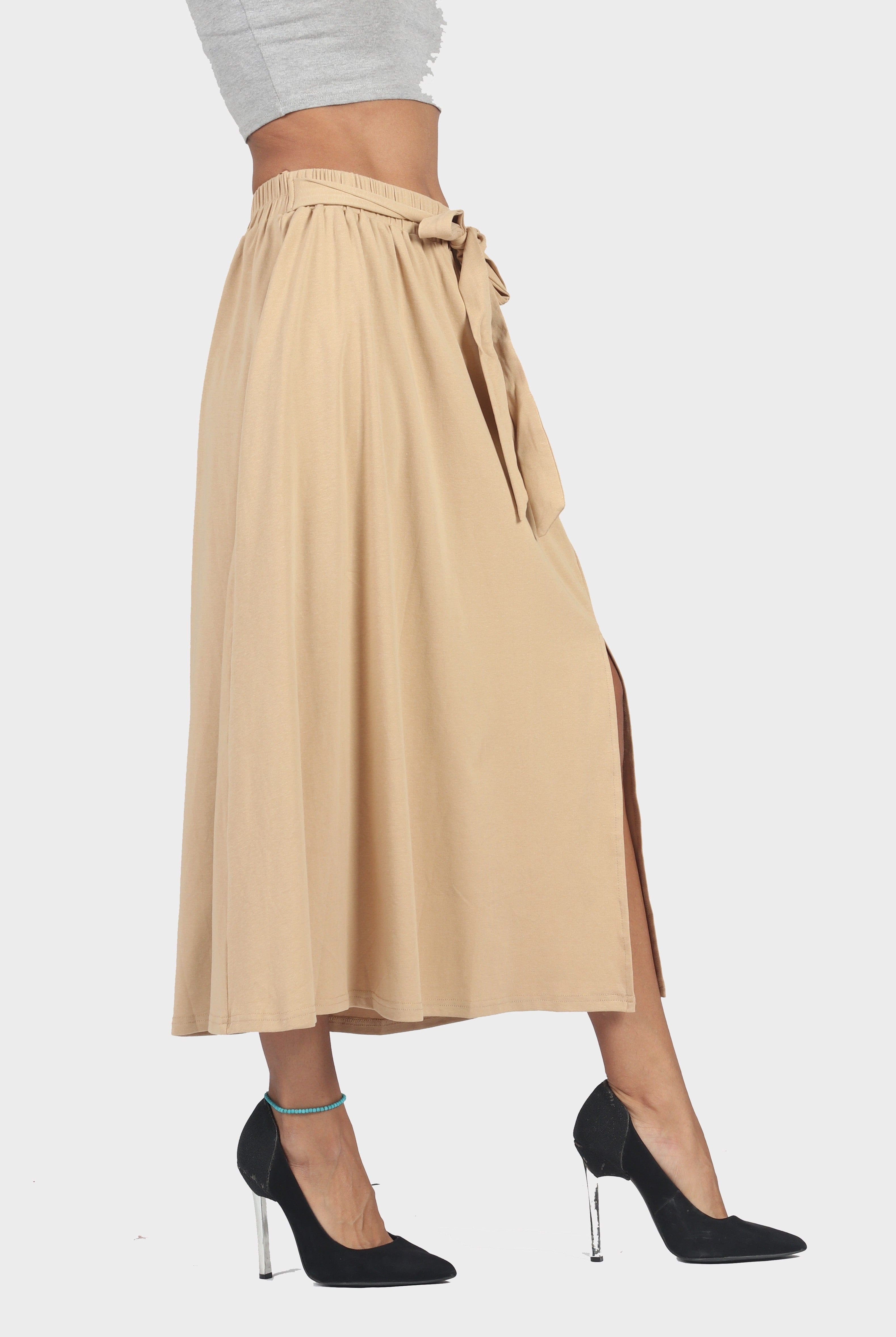 ميكا تنورة ميدي كاجوال سادة بحزام خصر