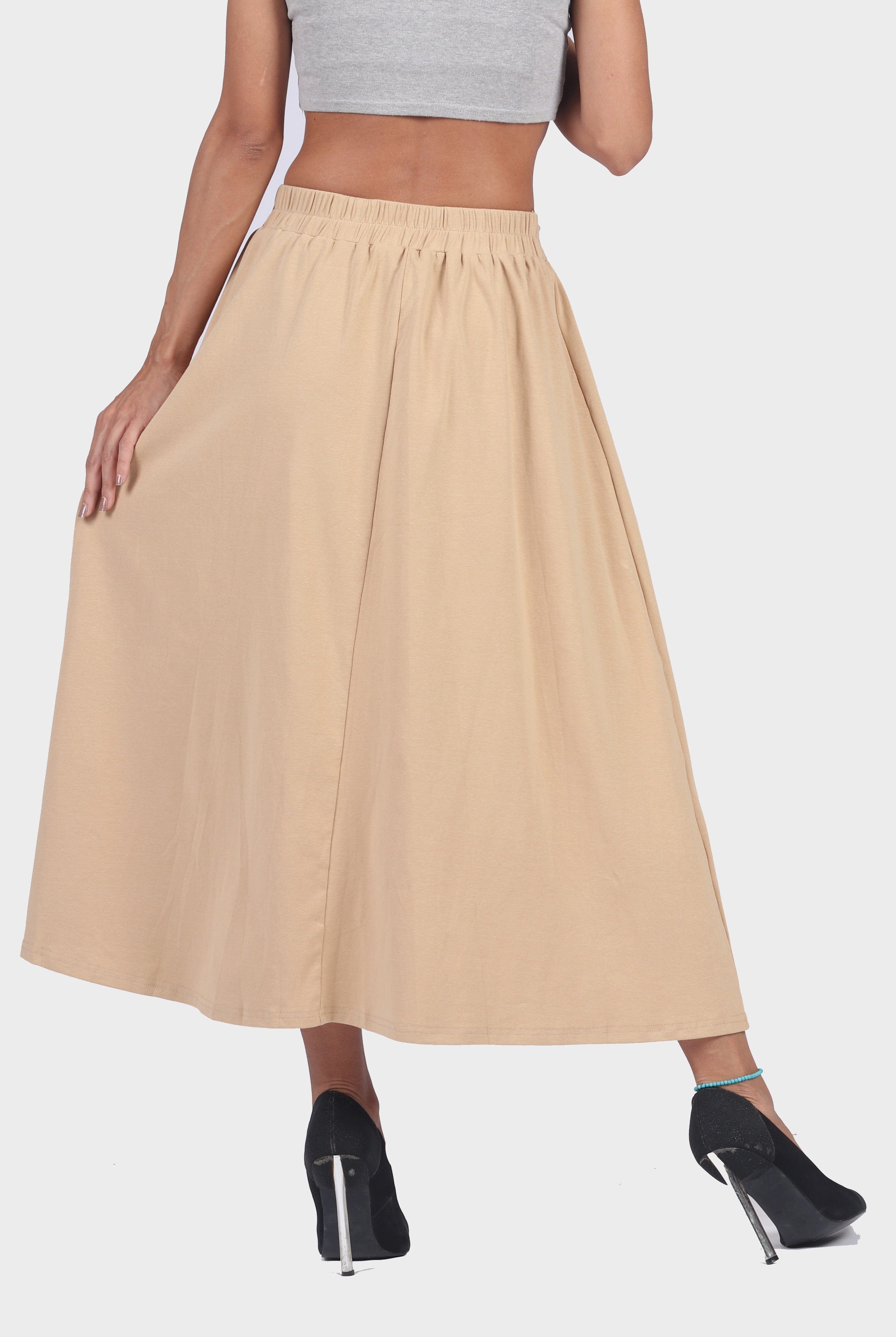 ميكا تنورة ميدي كاجوال سادة بحزام خصر