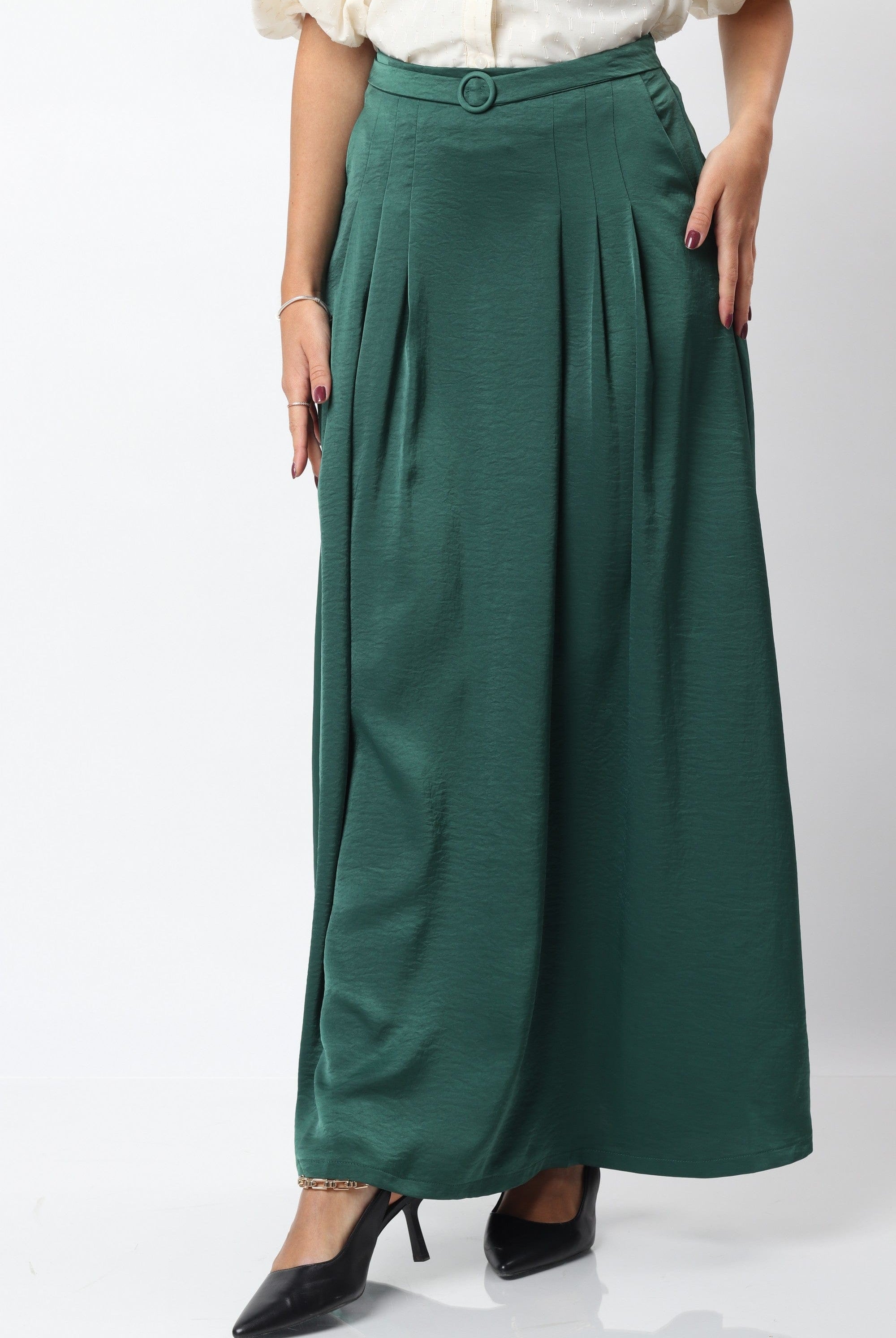 ميكا تنورة طويلة سادة كلوش بخصر مرتفع