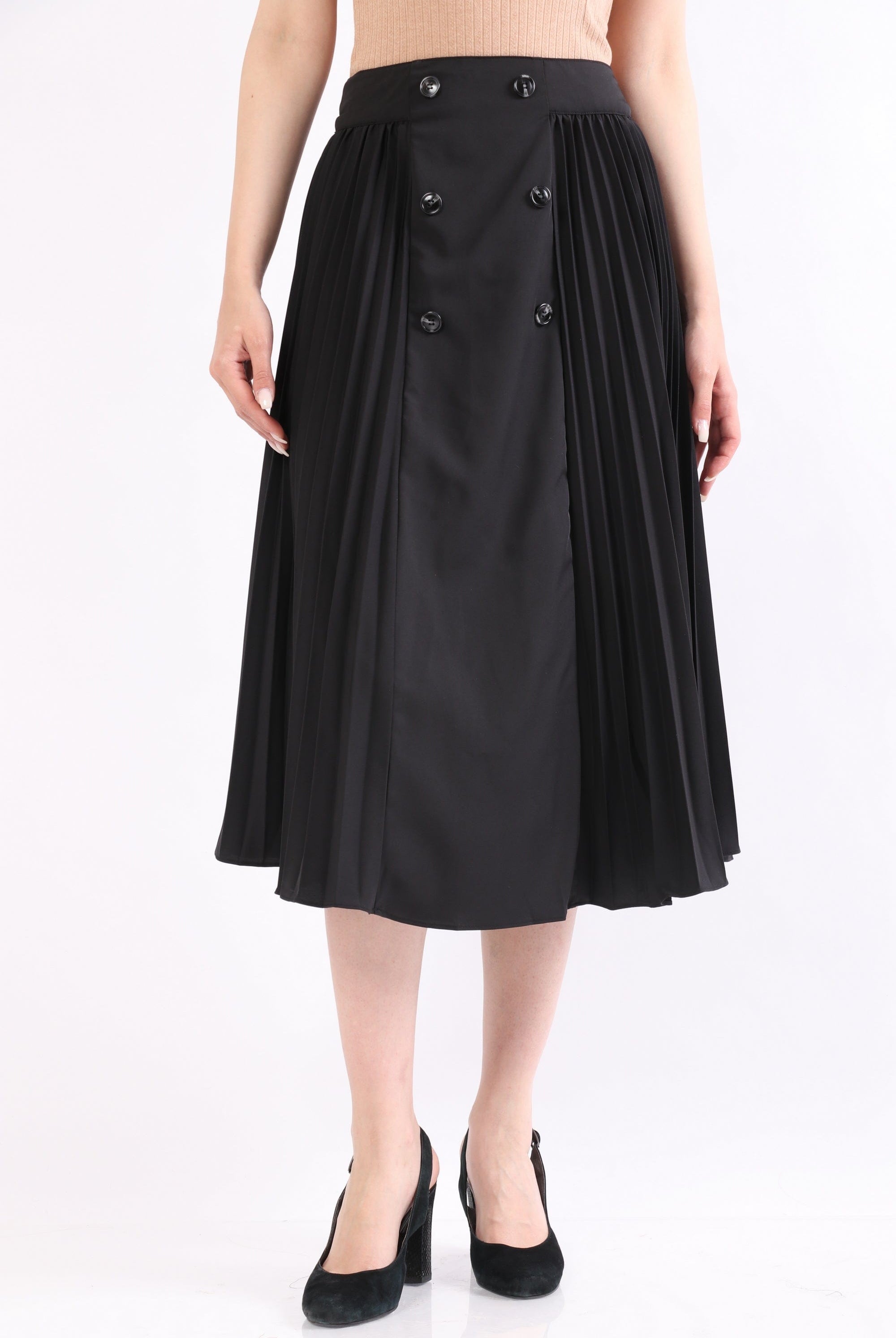 ميكا تنورة ميدي بليسية مزينة بأزرار جانبية