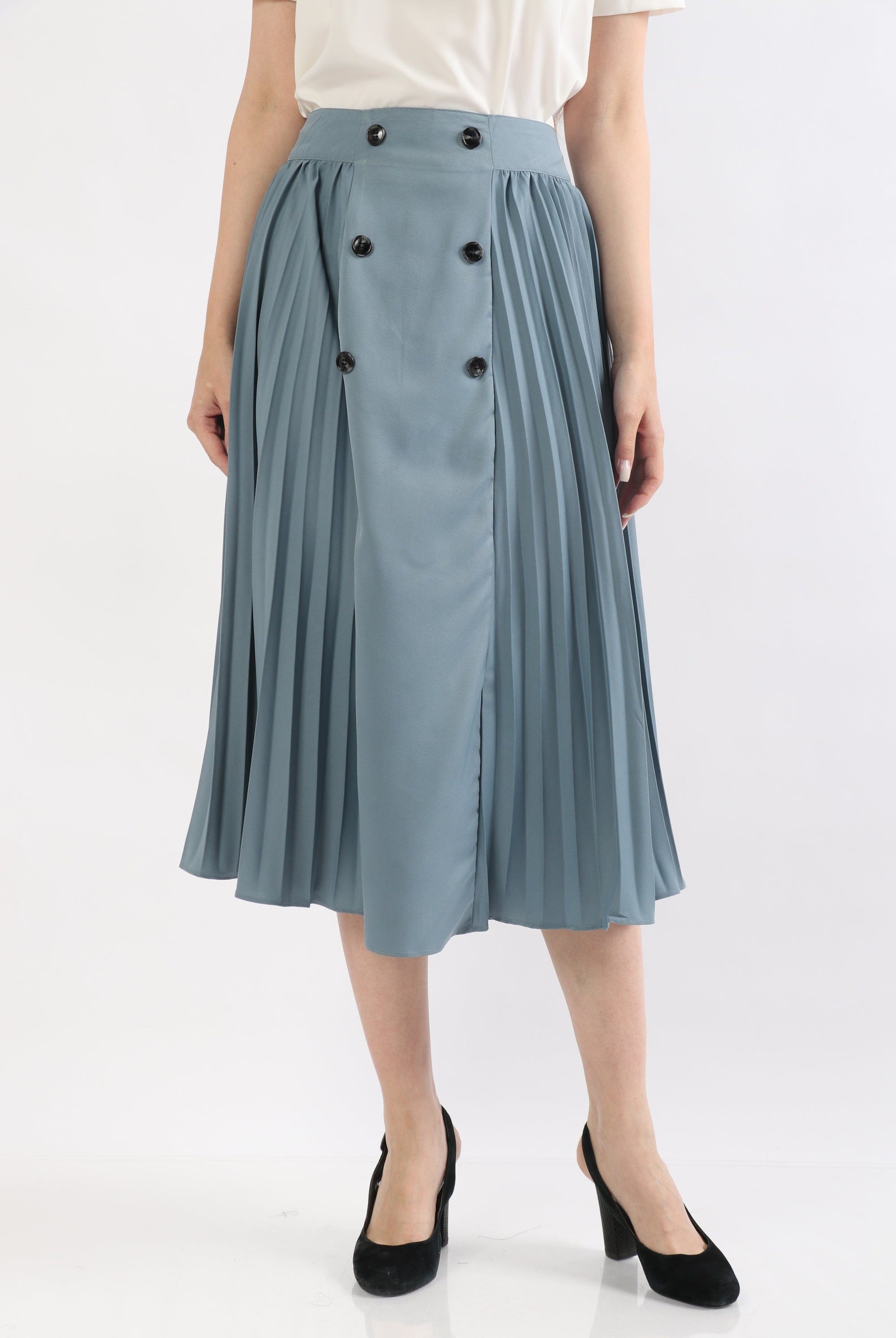 ميكا تنورة ميدي بليسية مزينة بأزرار جانبية