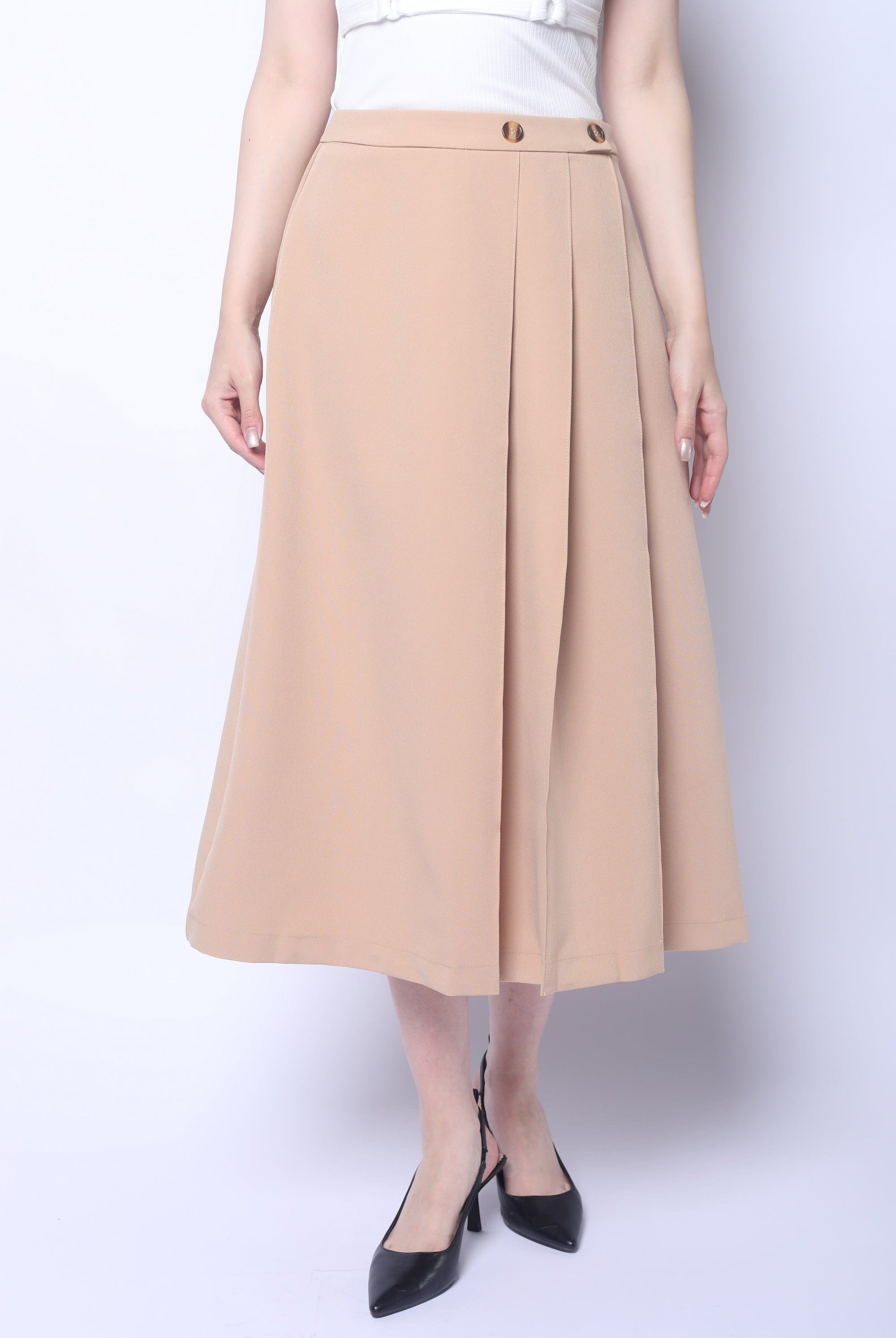 ميكا تنورة ميدي مزينة بكسرات عريضة