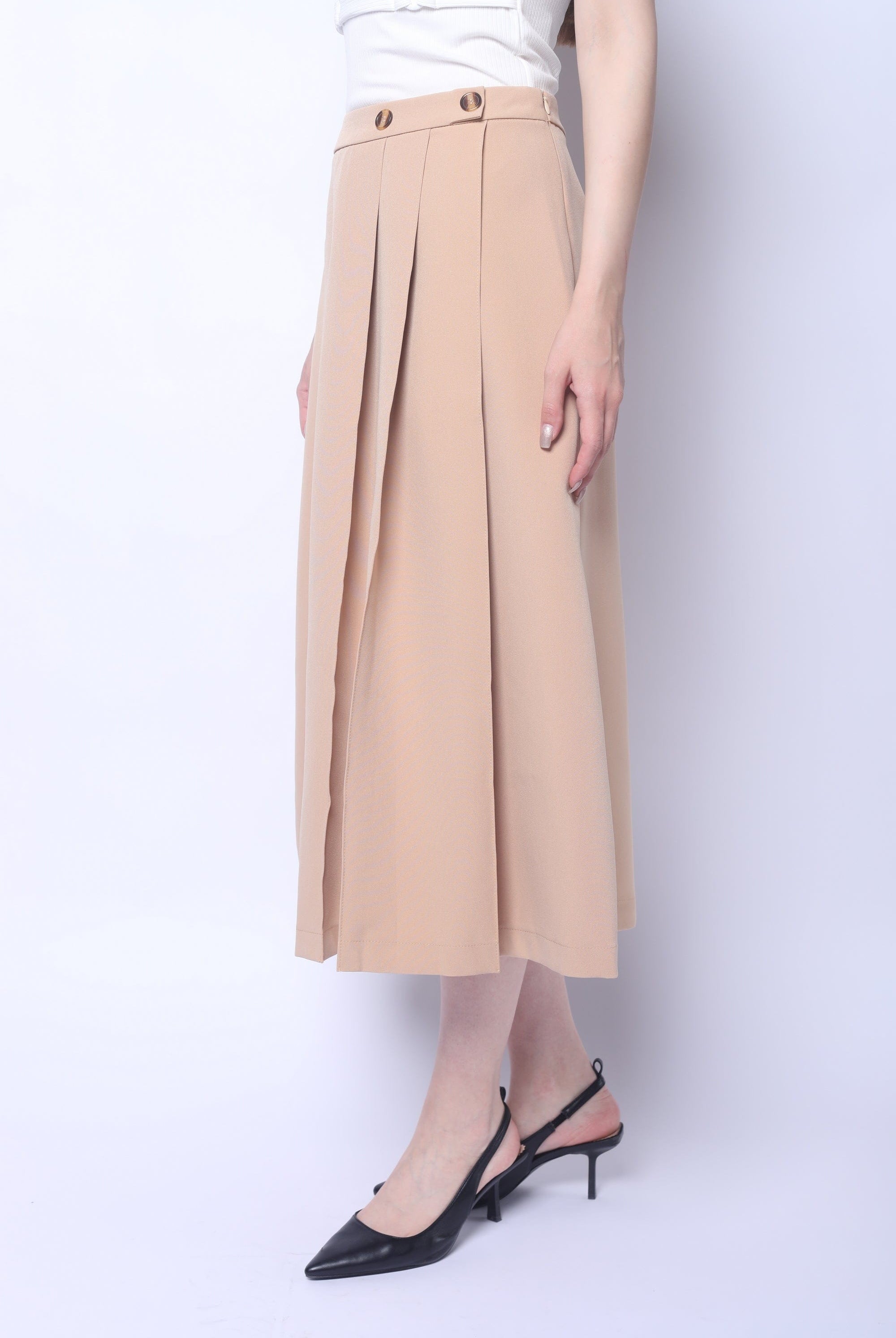 ميكا تنورة ميدي مزينة بكسرات عريضة