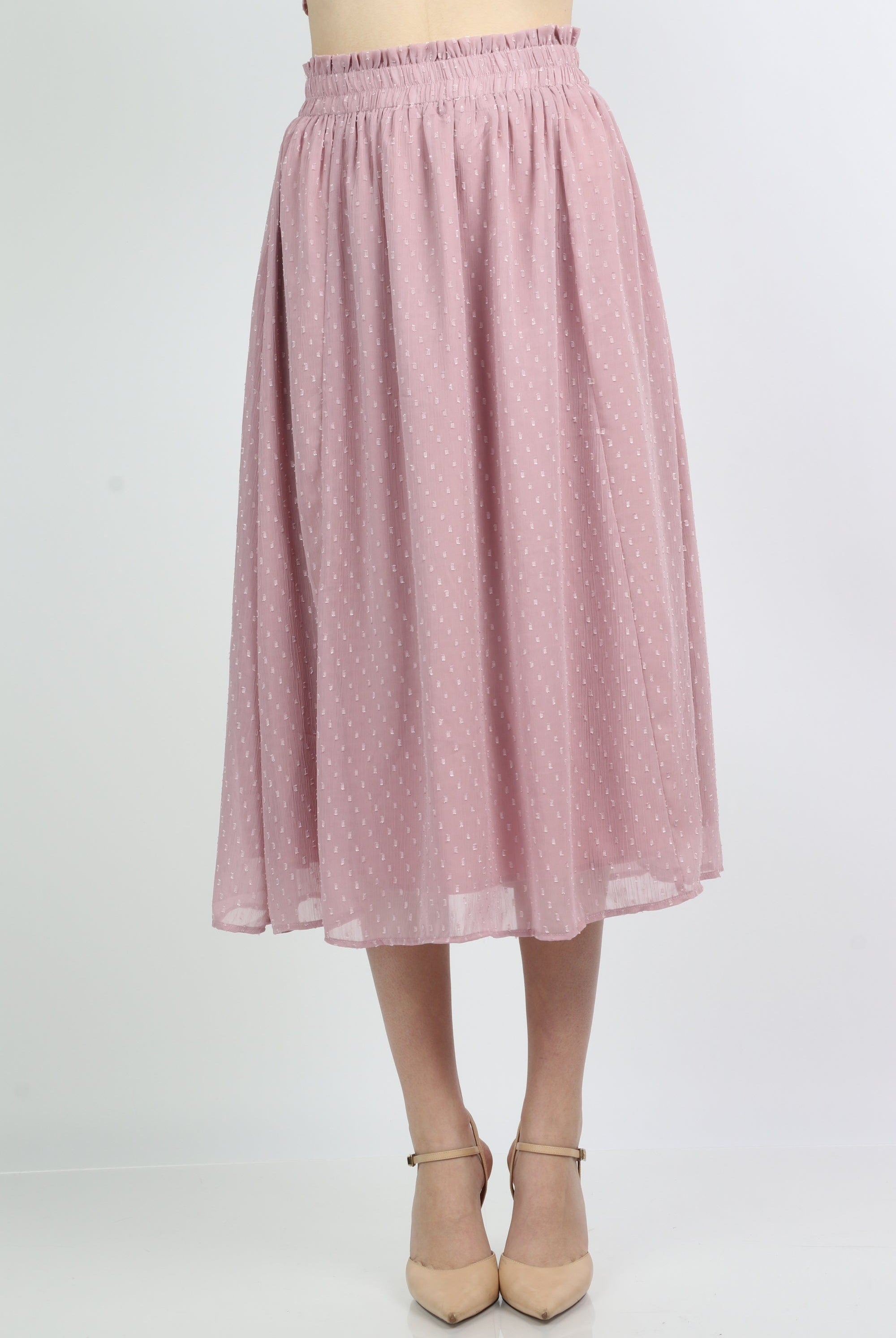 ميكا تنورة ميدي منفوشة منقصة بنقش بمطرز بارز