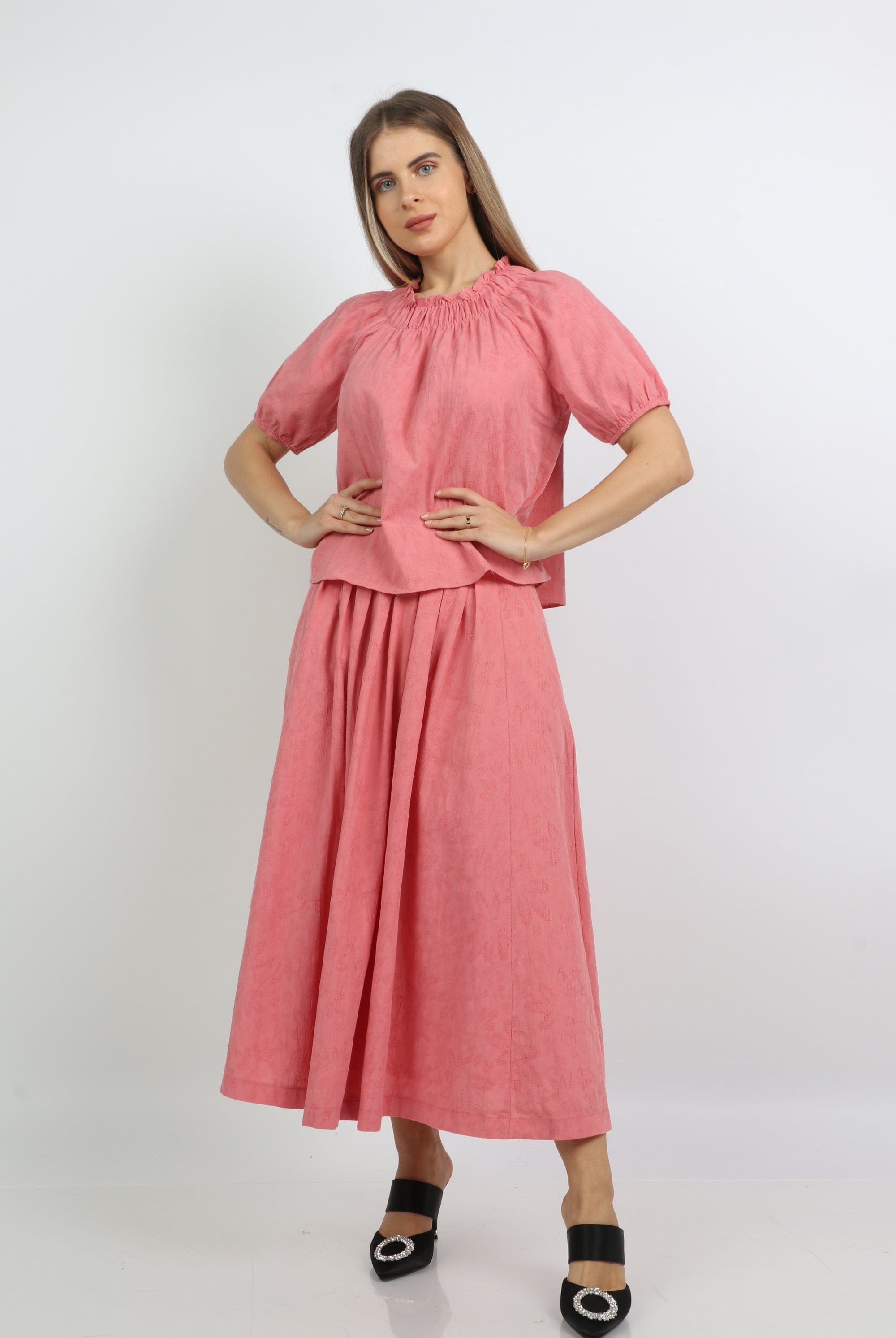 ميكا تنورة ميدي سادة تنورة بكسرات ضيقة ناعمة