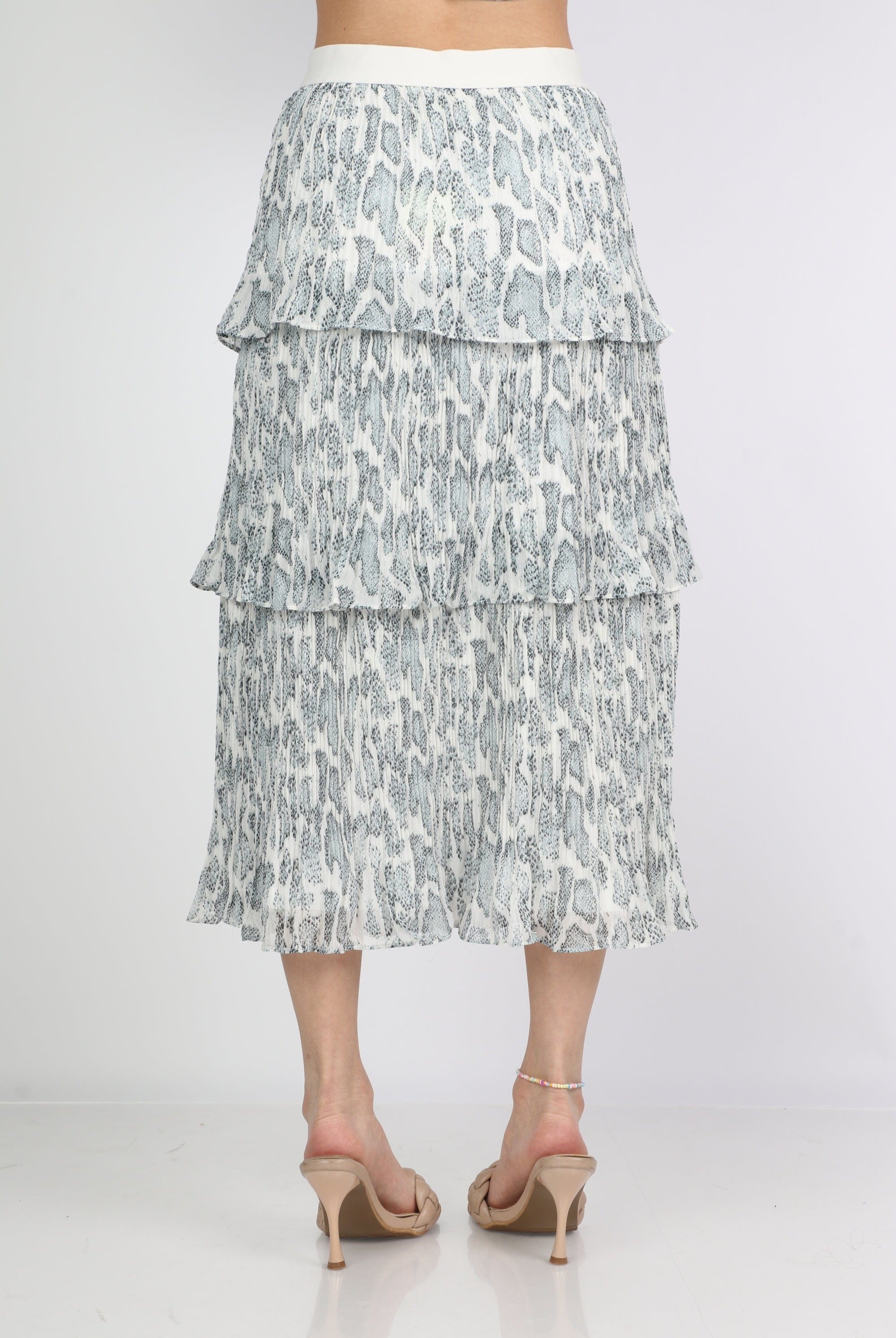 ميكا تنورة ميدي شيفون طبقات مطبوعة بنمط جلد ثعبان