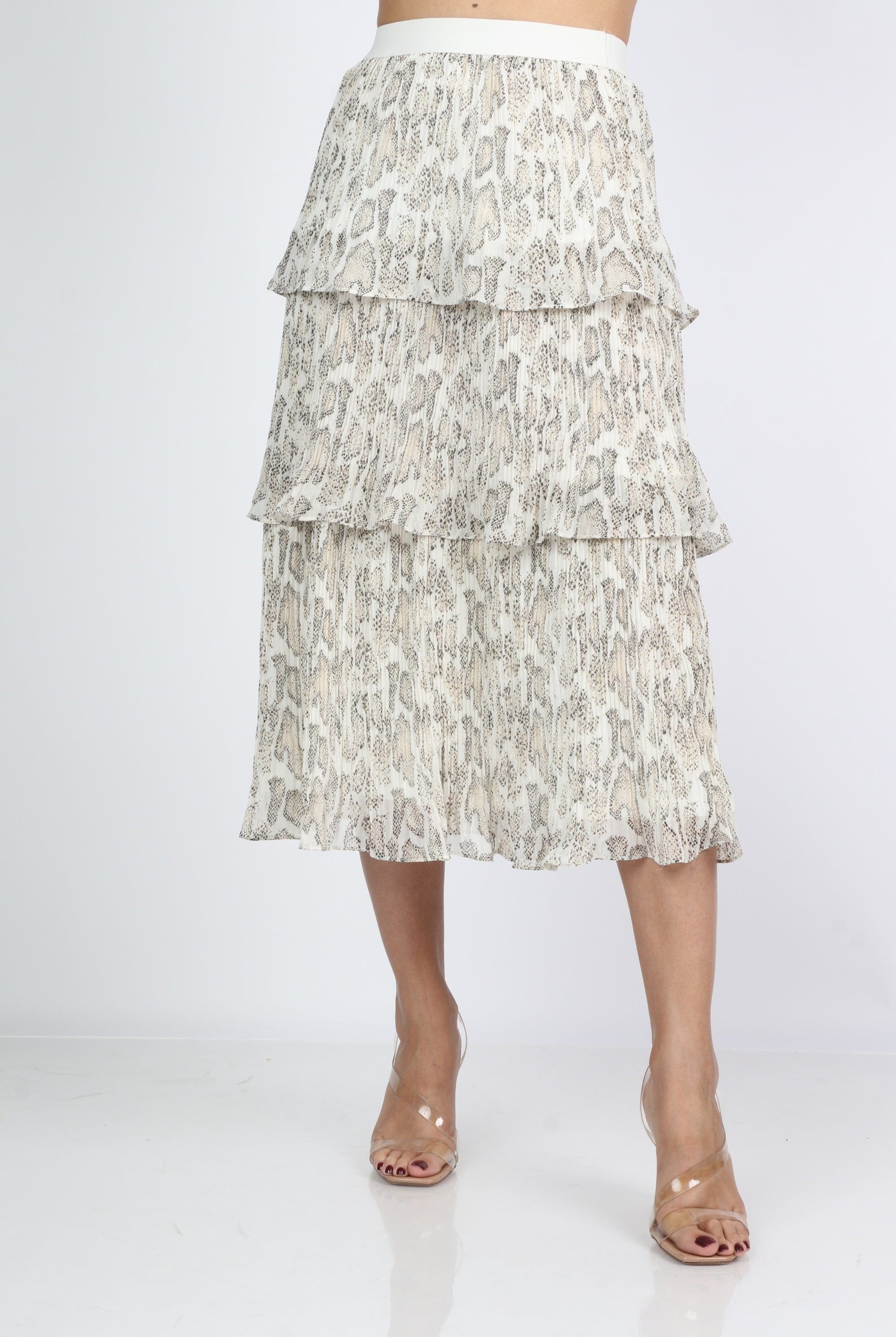 ميكا تنورة ميدي شيفون طبقات مطبوعة بنمط جلد ثعبان