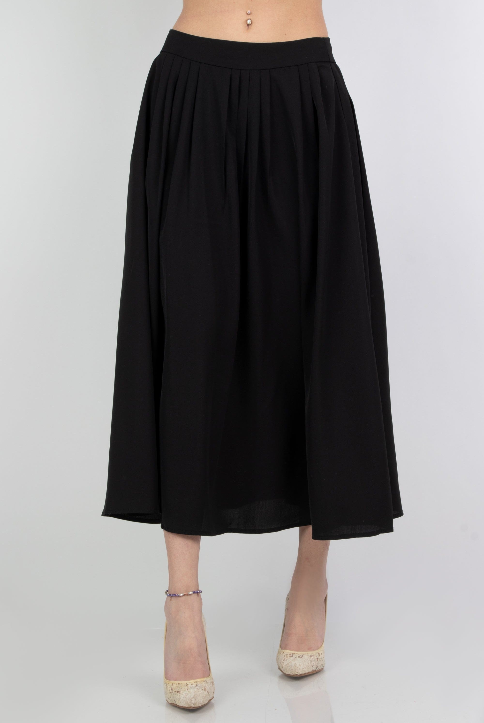 ميكا تنورة ميدي رسمية سادة مزينة بكسرات