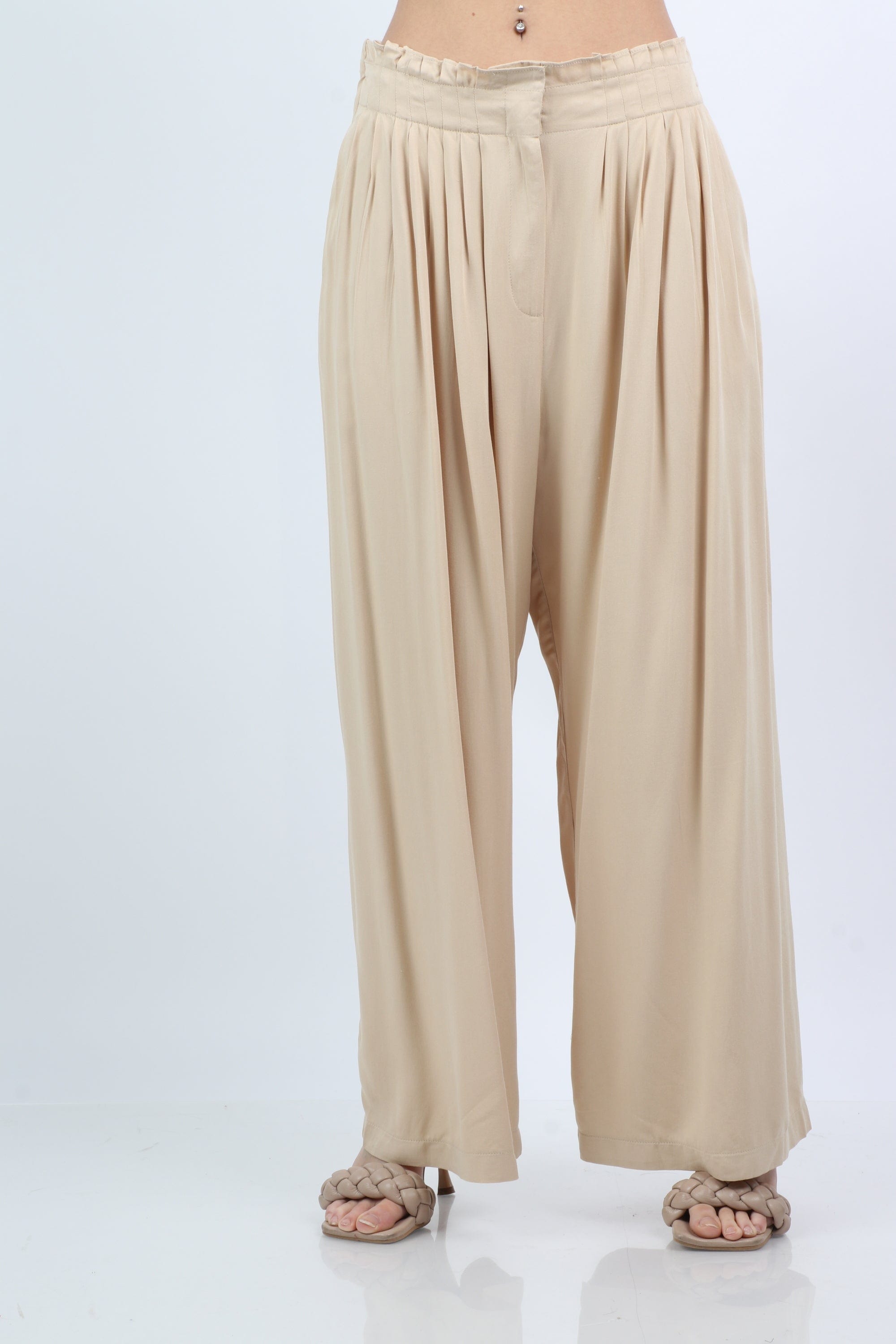 ميكا بنطلون كلوش من أعلى هاي ويست بسحاب واسع طويل نسائي