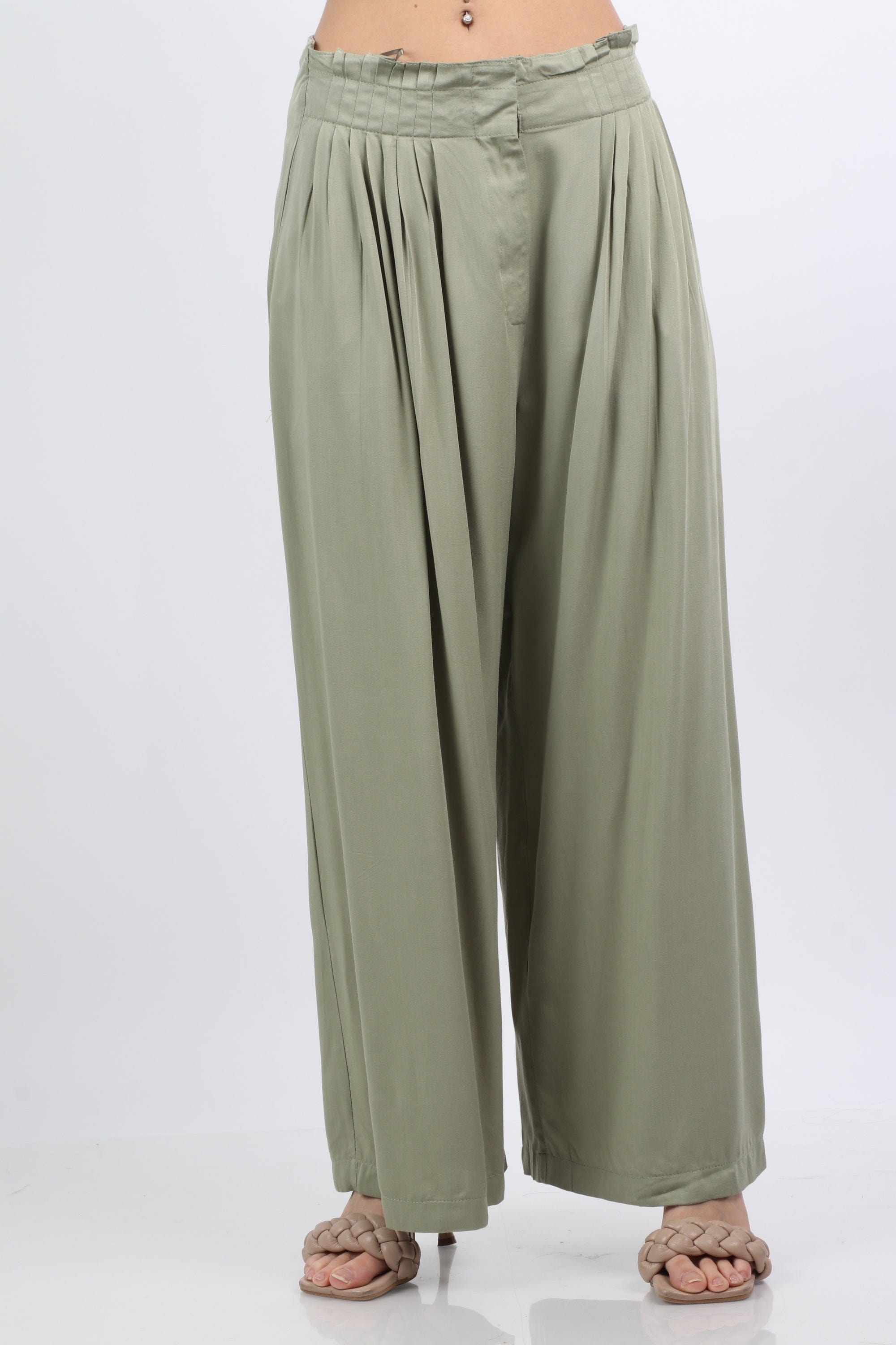 ميكا بنطلون كلوش من أعلى هاي ويست بسحاب واسع طويل نسائي