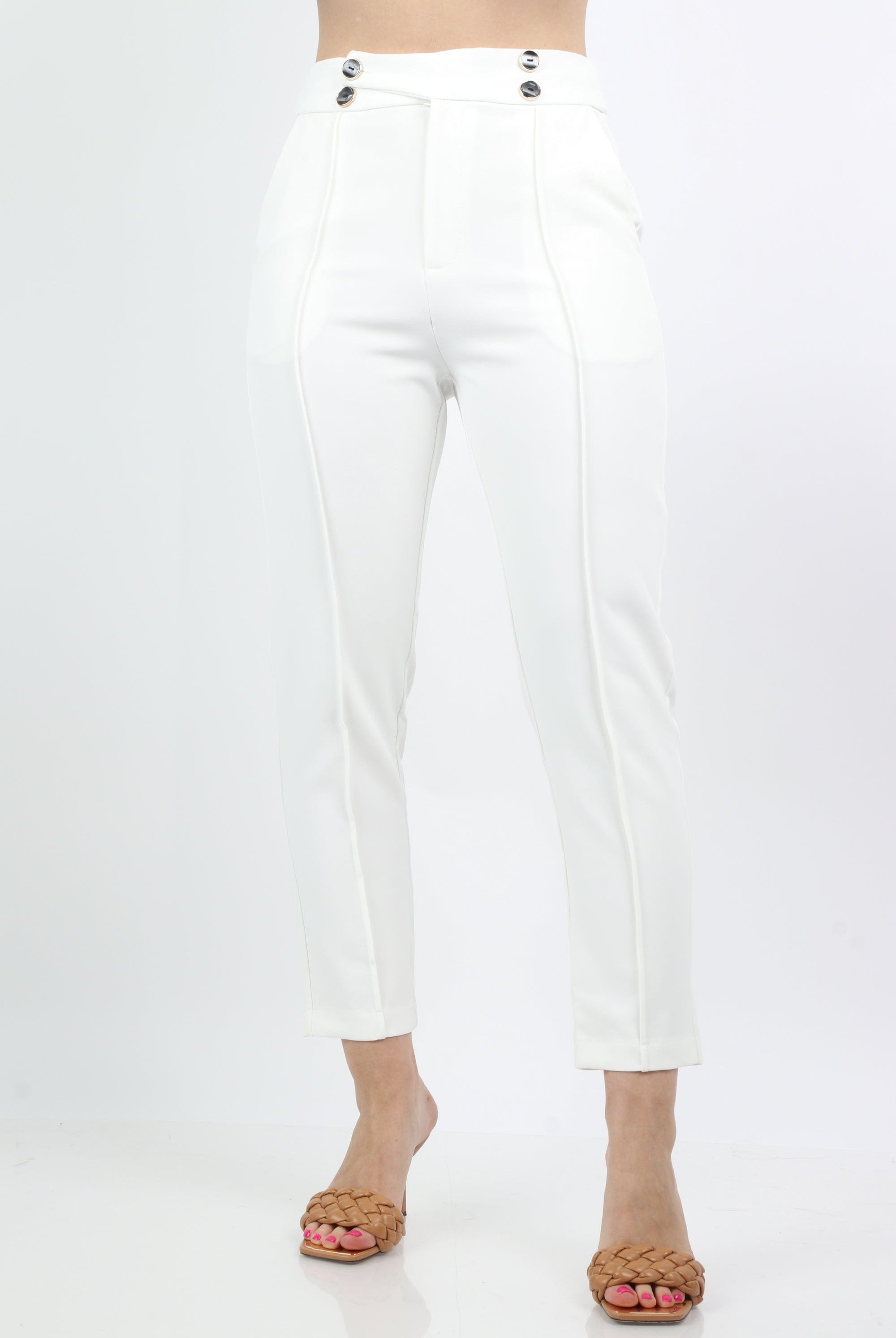 ميكا بنطلون كلاسيك سكيني هاي ويست بأزرار على الخصر وخطوط طويل نسائي