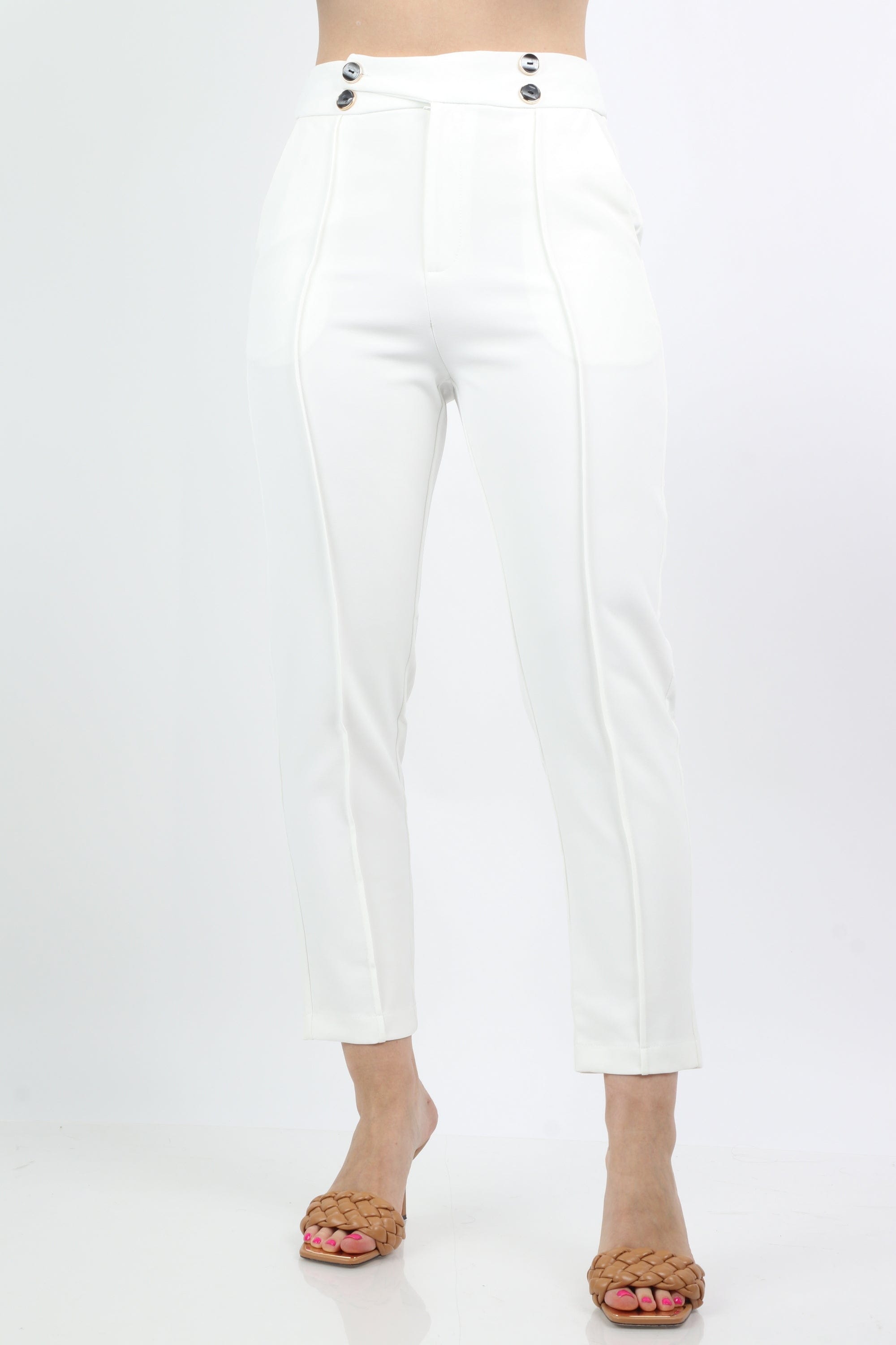 ميكا بنطلون كلاسيك سكيني هاي ويست بأزرار على الخصر وخطوط طويل نسائي