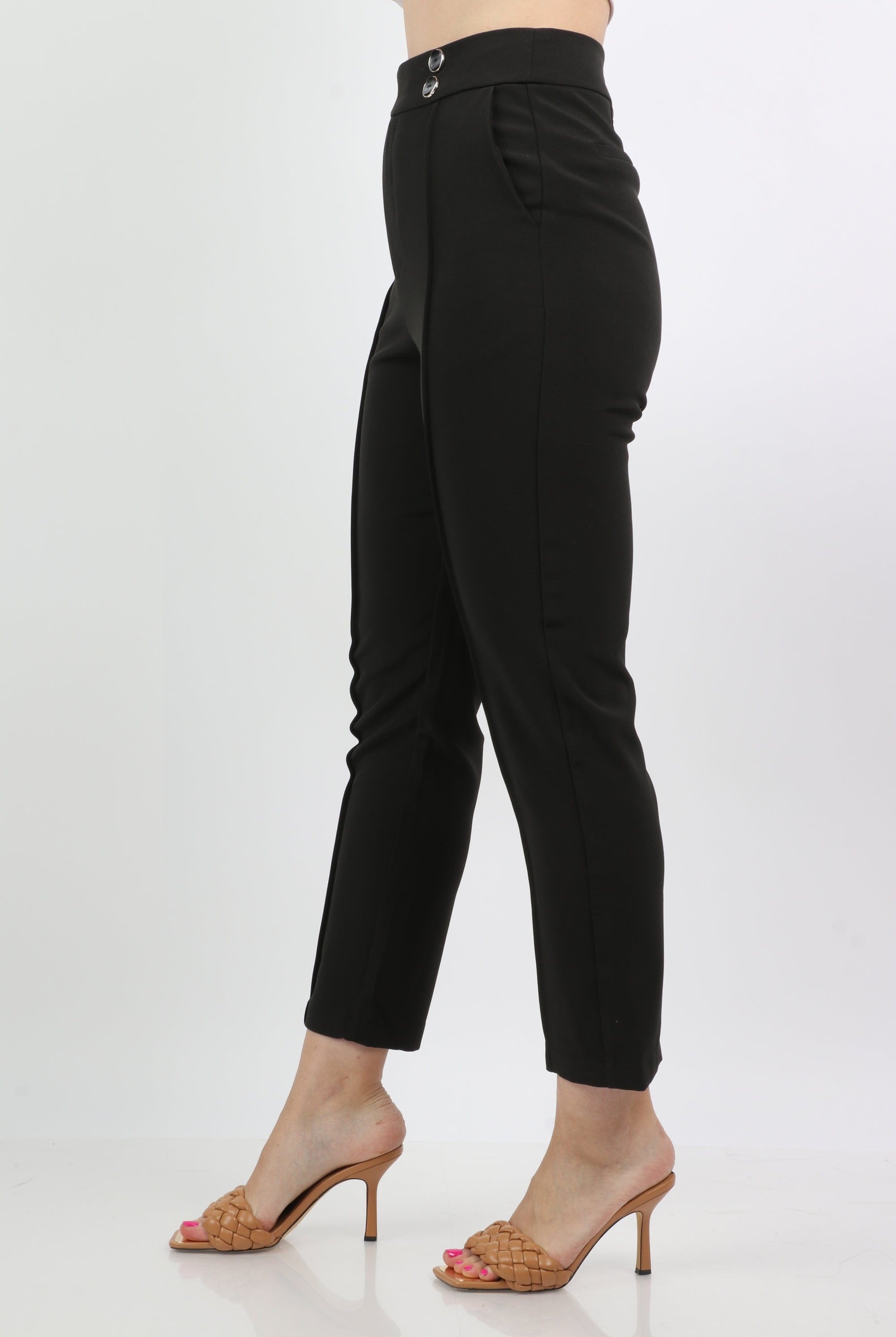 ميكا بنطلون كلاسيك سكيني هاي ويست بأزرار على الخصر وخطوط طويل نسائي