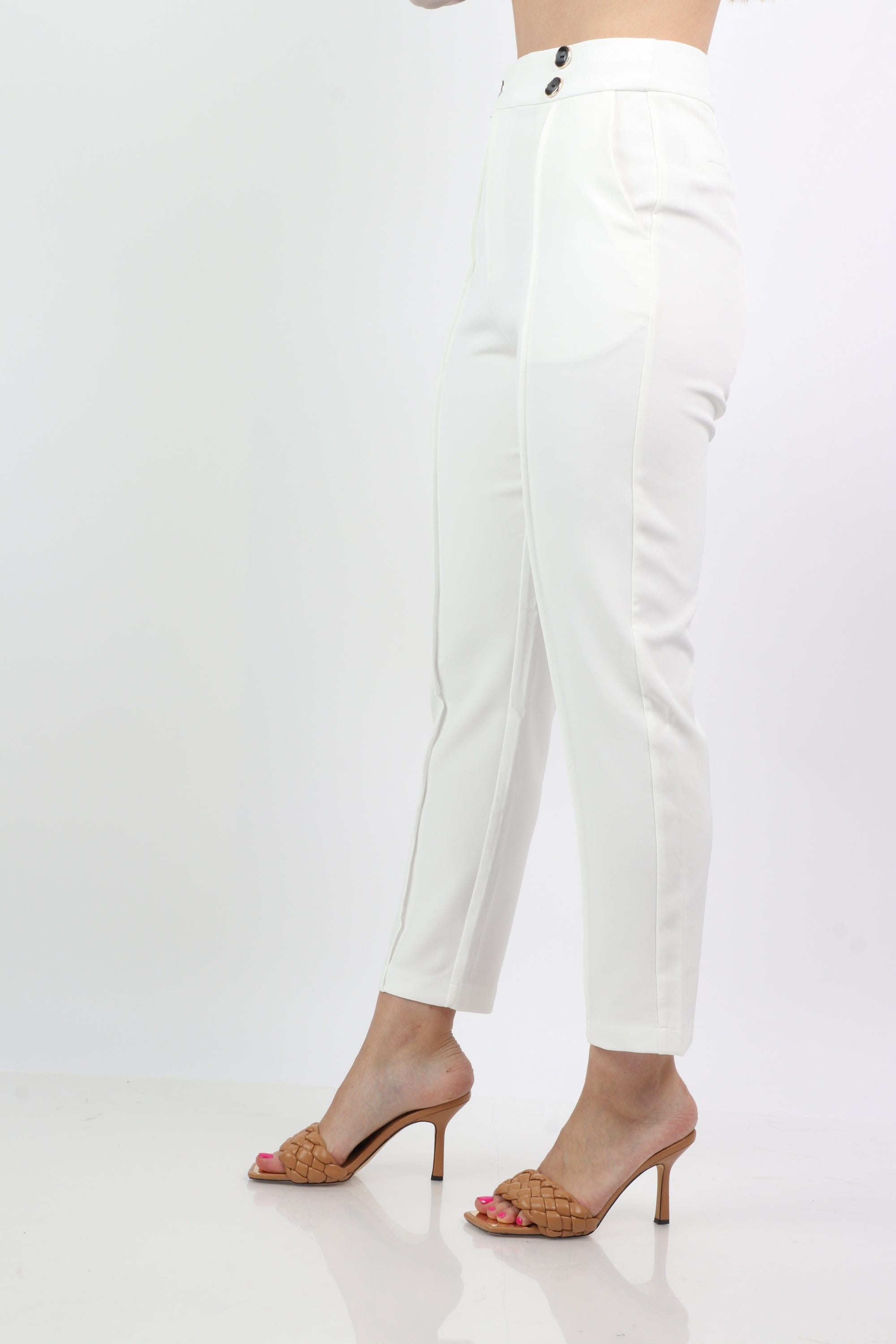 ميكا بنطلون كلاسيك سكيني هاي ويست بأزرار على الخصر وخطوط طويل نسائي