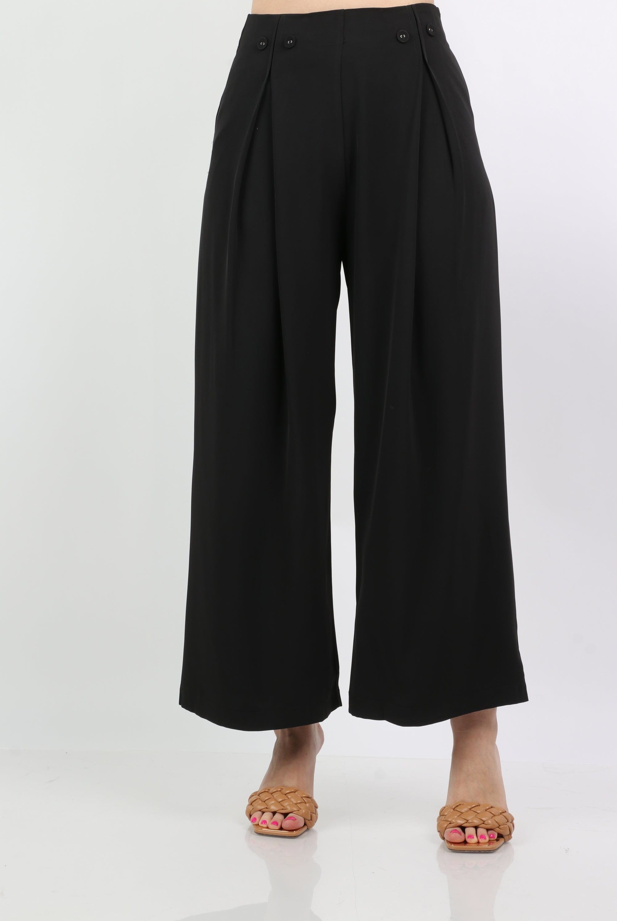 ميكا بنطلون كلوش واسع مع أزرار على الخصر طويل نسائي