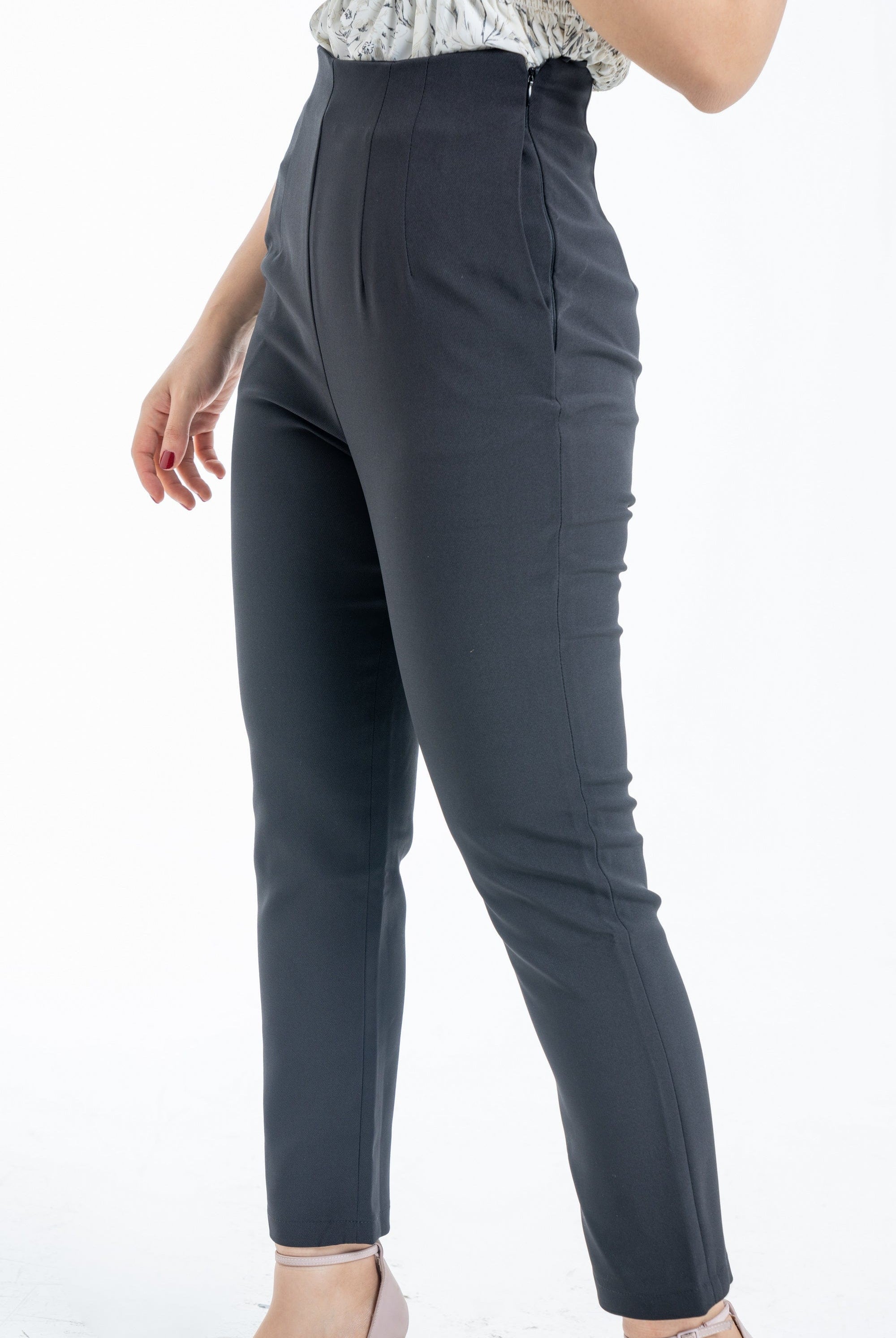 ميكا بنطلون سادة طويل خصر مرتفع بجيوب أمامية نسائي