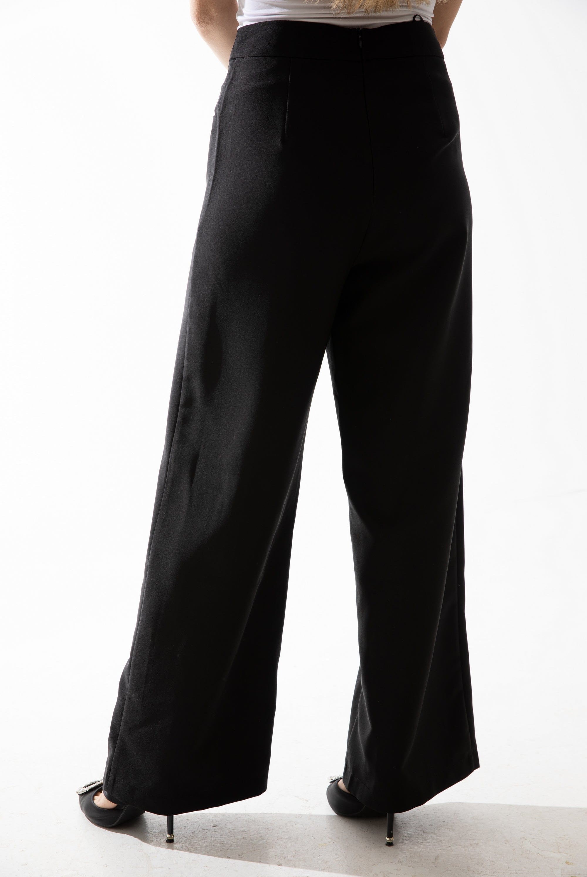 ميكا بنطلون طويل سادة واسع خصر مرتفع نسائي