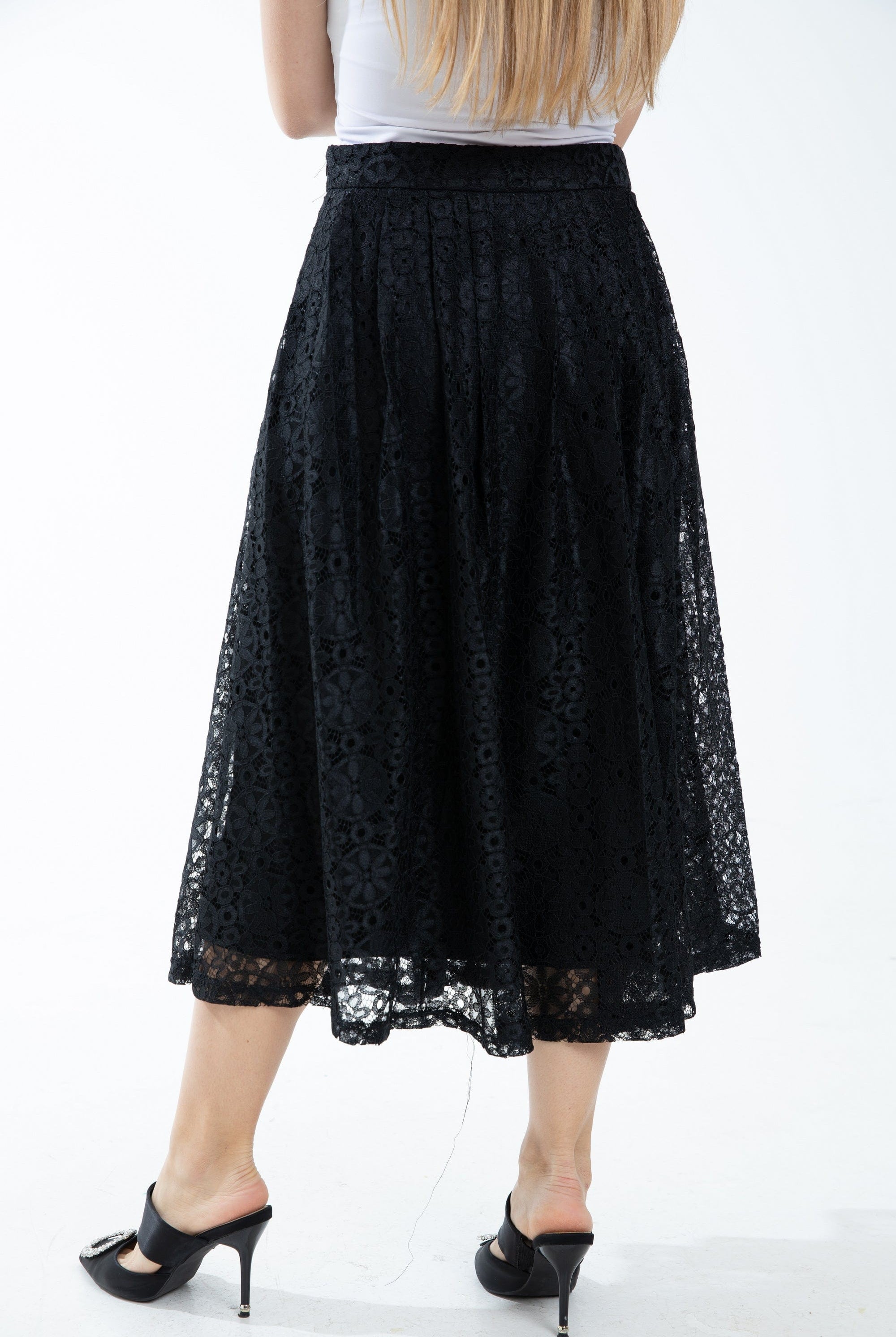 ميكا تنورة مخرمة ميدي منفوشة نسائي