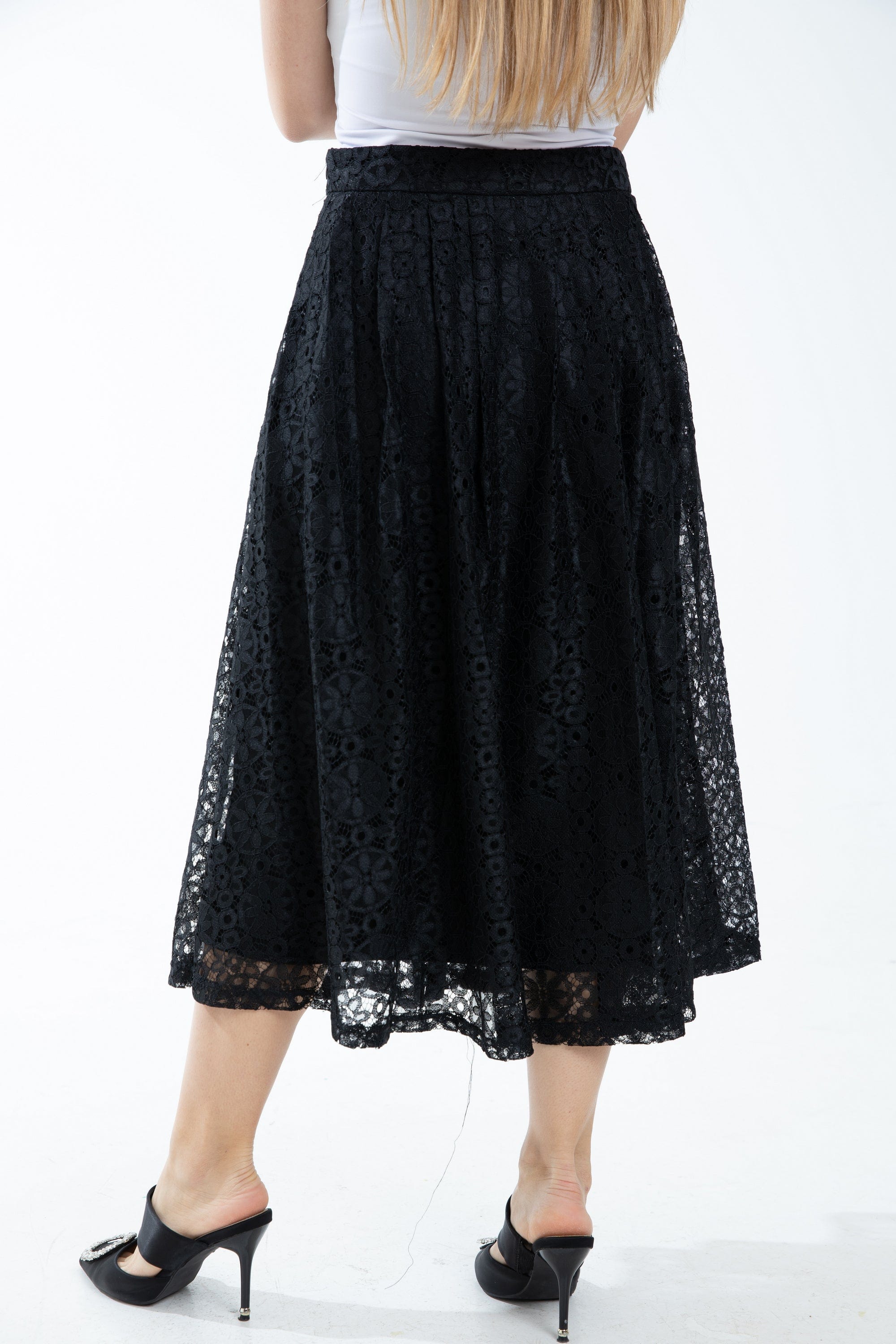 ميكا تنورة مخرمة ميدي منفوشة نسائي