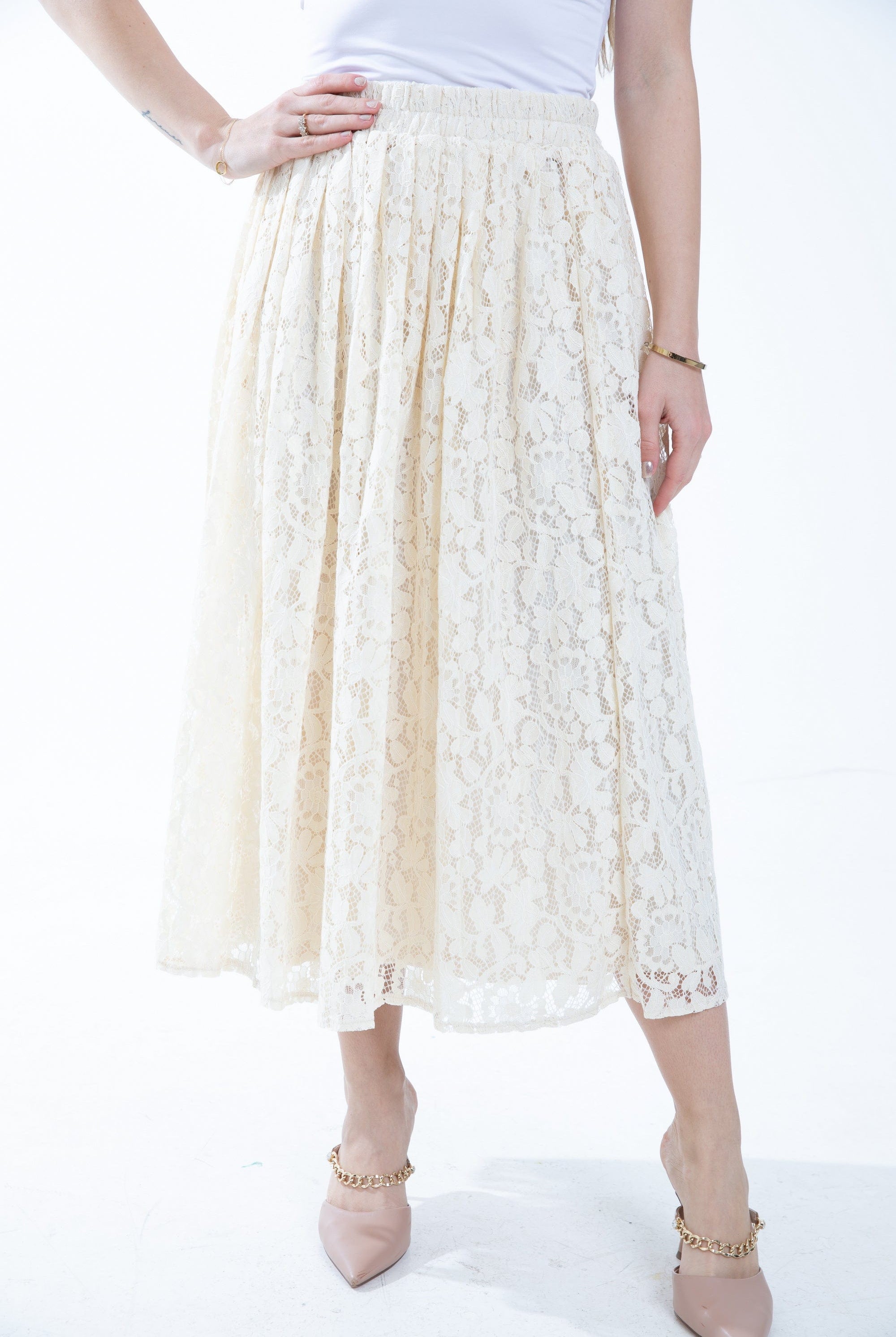 ميكا تنورة مخرمة ميدي كلوش نسائي