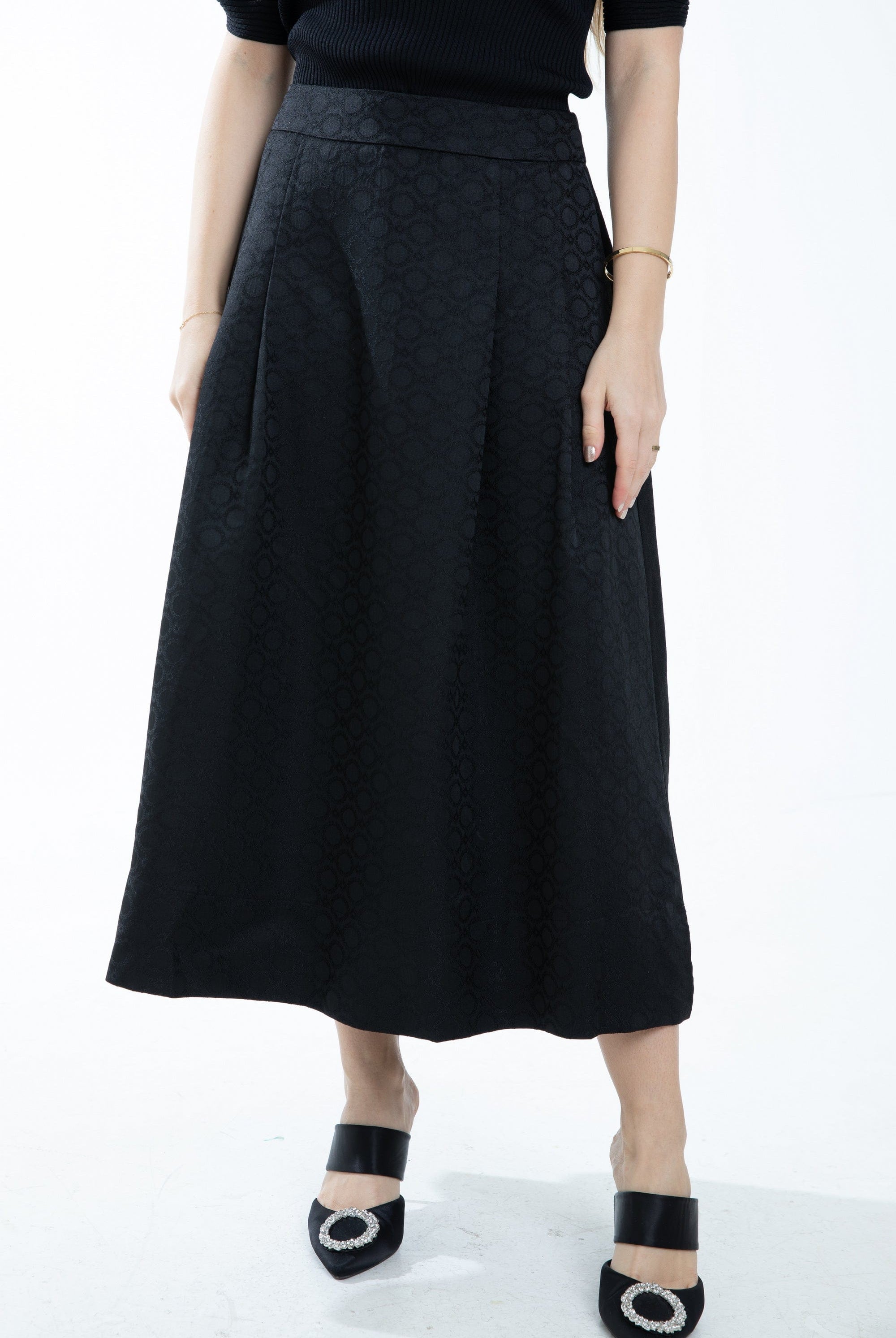 ميكا تنورة ميدي بخصر مرتفع منقوشة نسائية