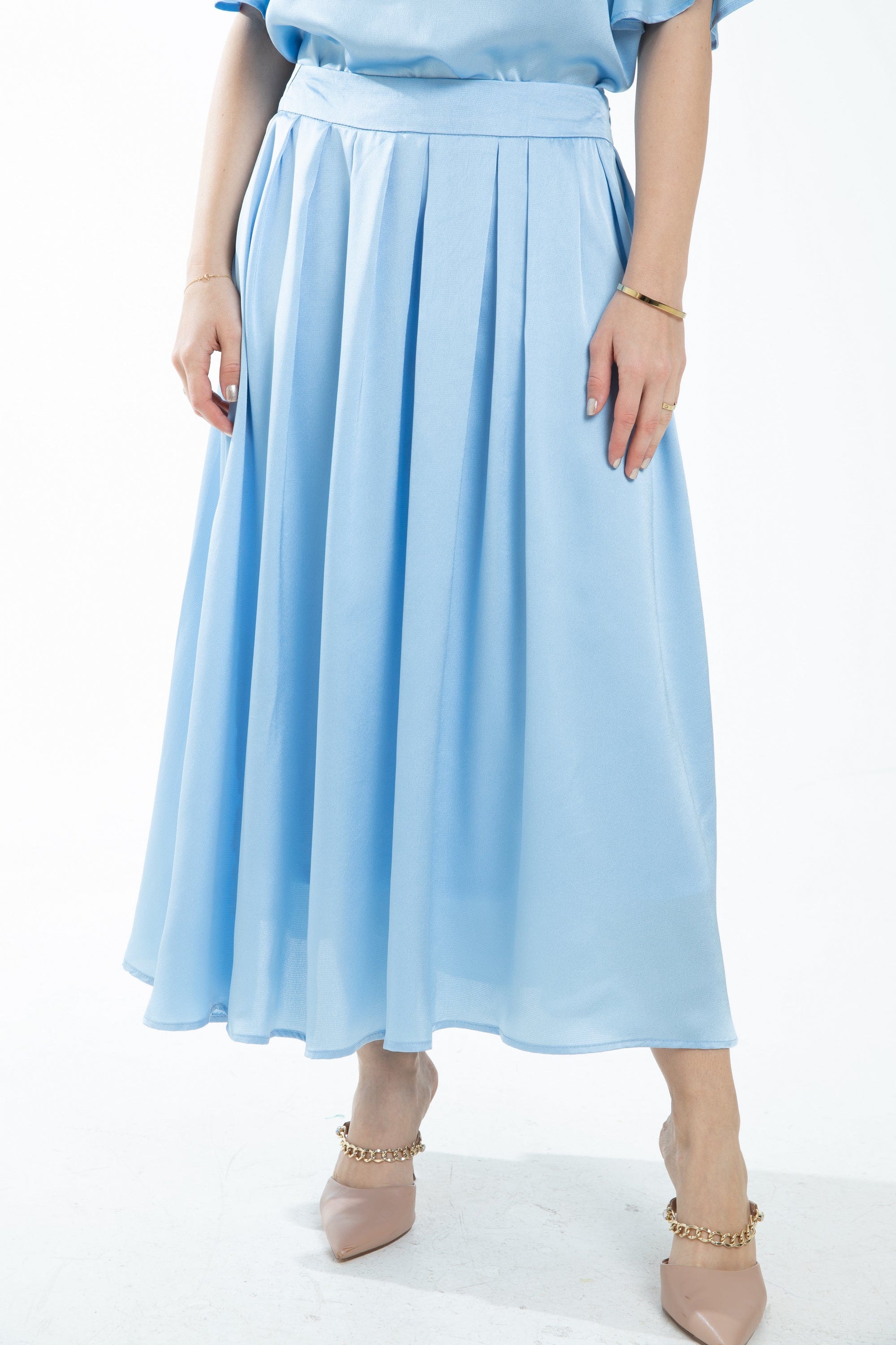 ميكا تنورة ميدي سادة بكسرات عريضة نسائية