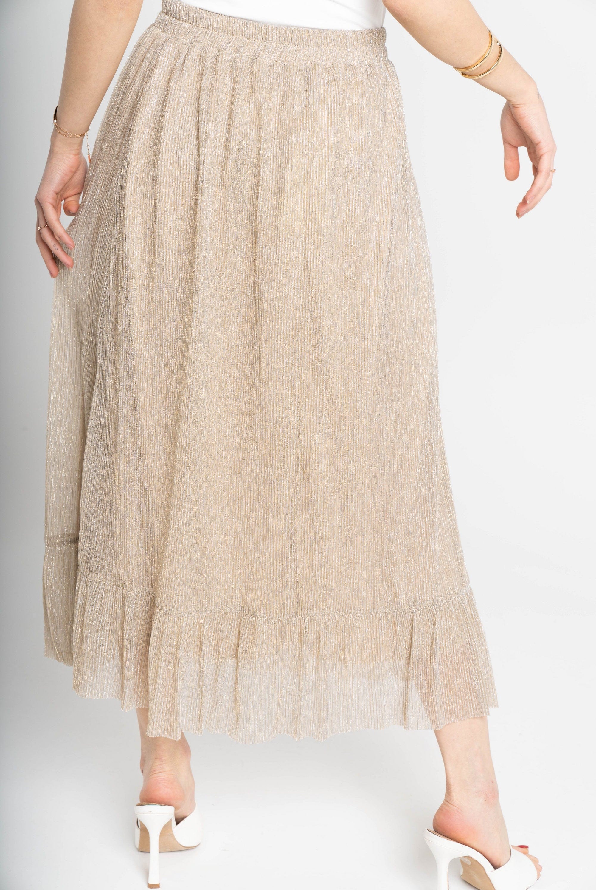 ميكا تنورة ميدي سادة واسعة من أسفل أصفر