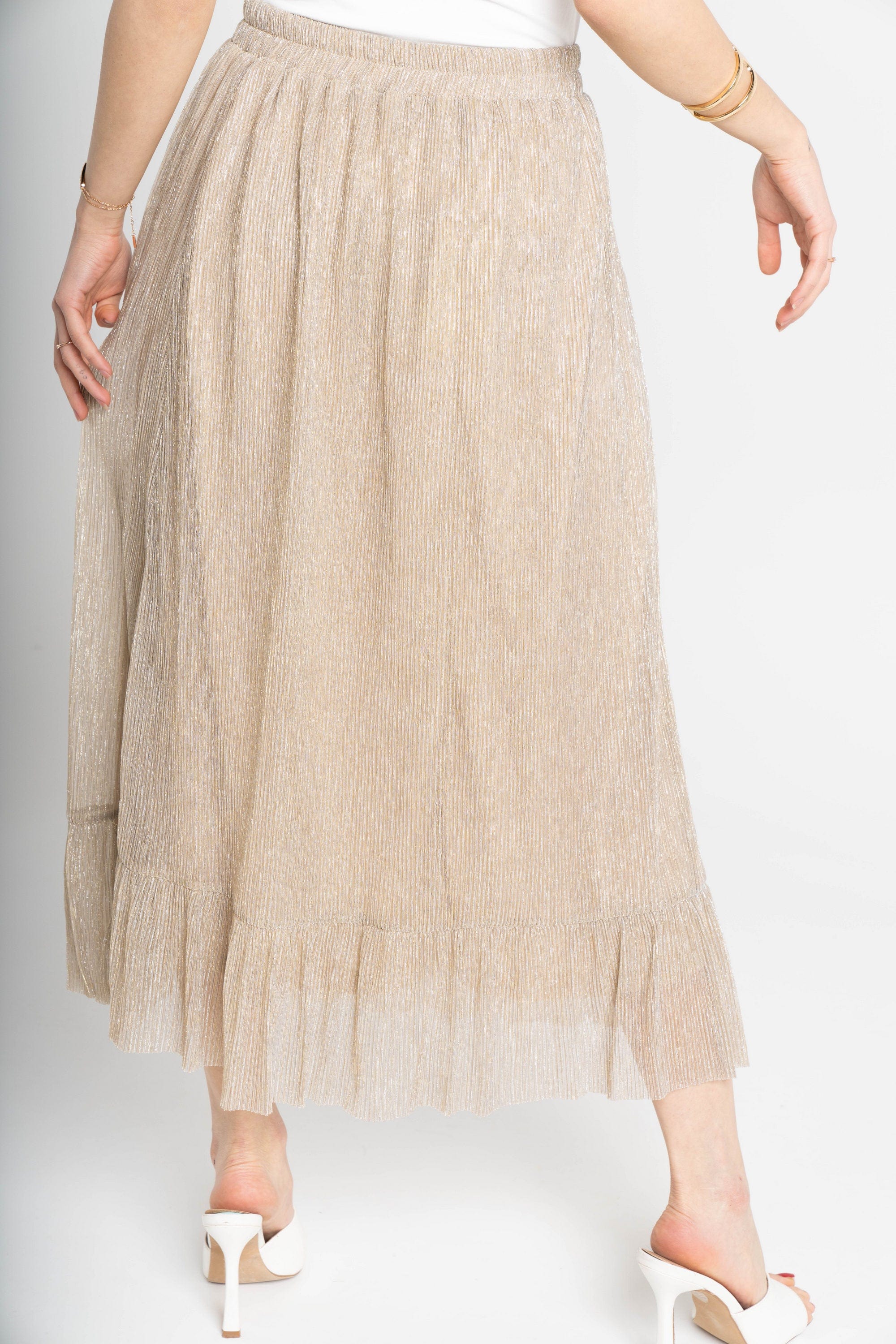 ميكا تنورة ميدي سادة واسعة من أسفل أصفر