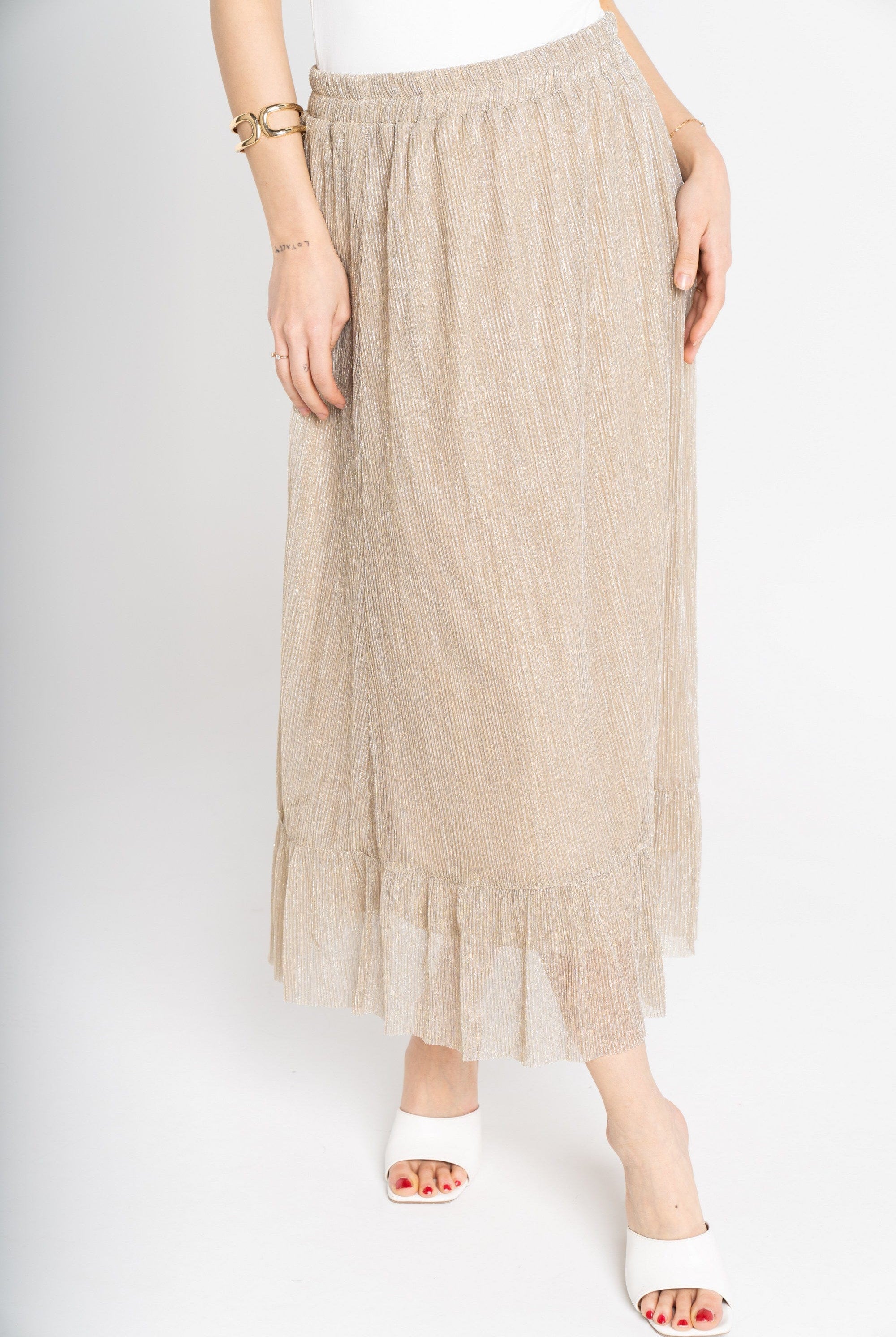 ميكا تنورة ميدي سادة واسعة من أسفل أصفر