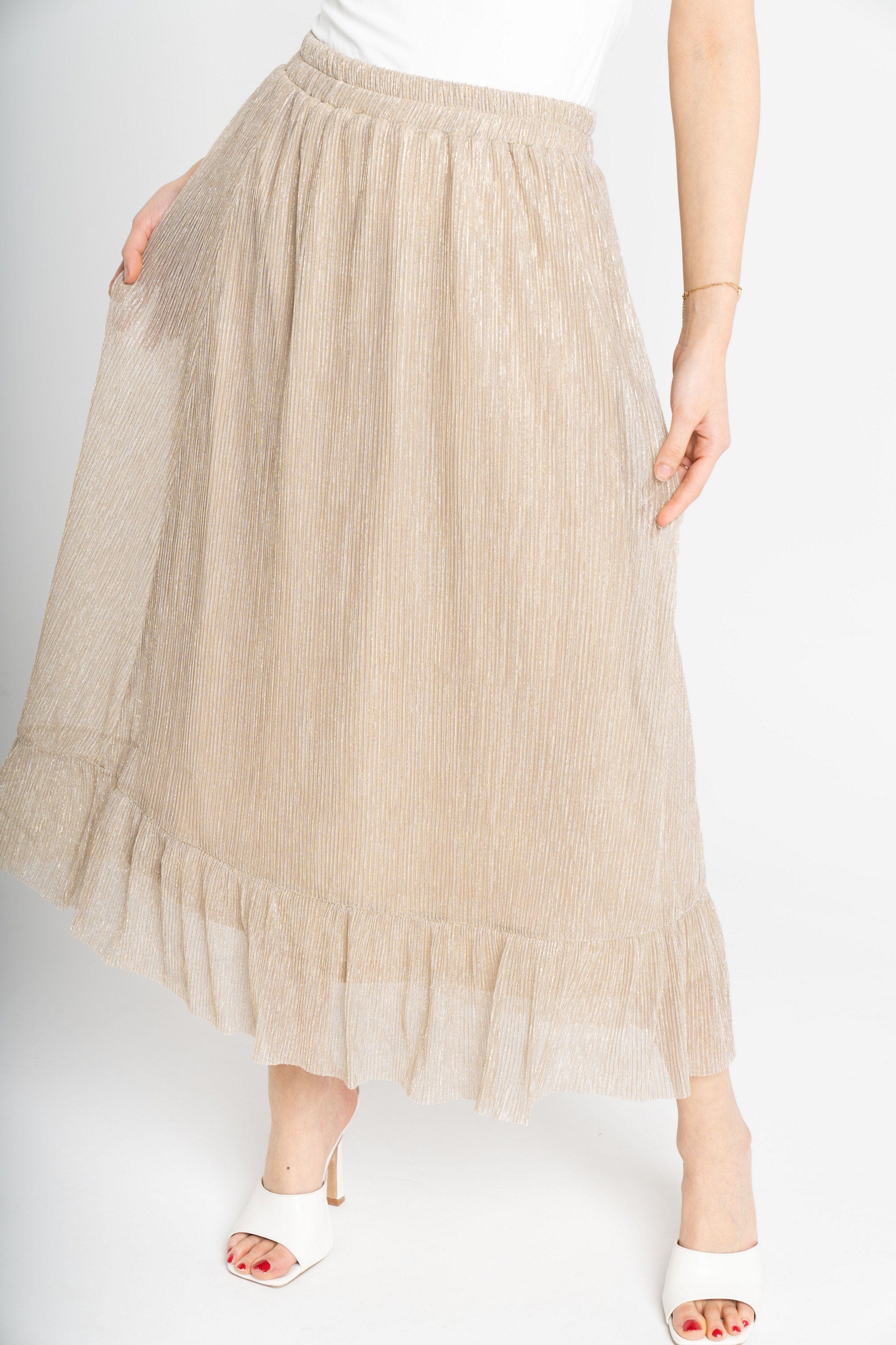 ميكا تنورة ميدي سادة واسعة من أسفل أصفر