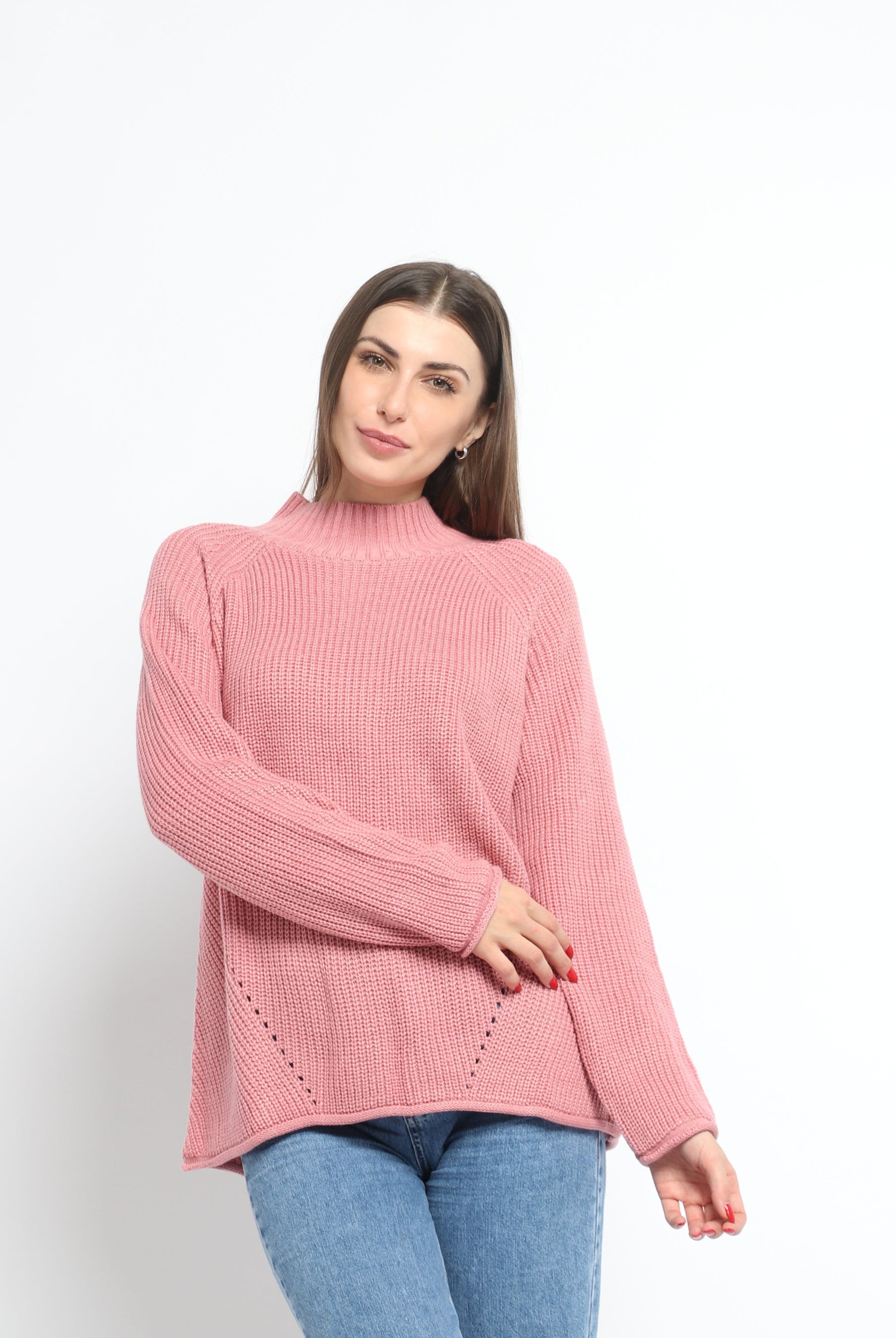 ميكا بلوزة سادة بأكمام طويلة منسوجة وسيعة