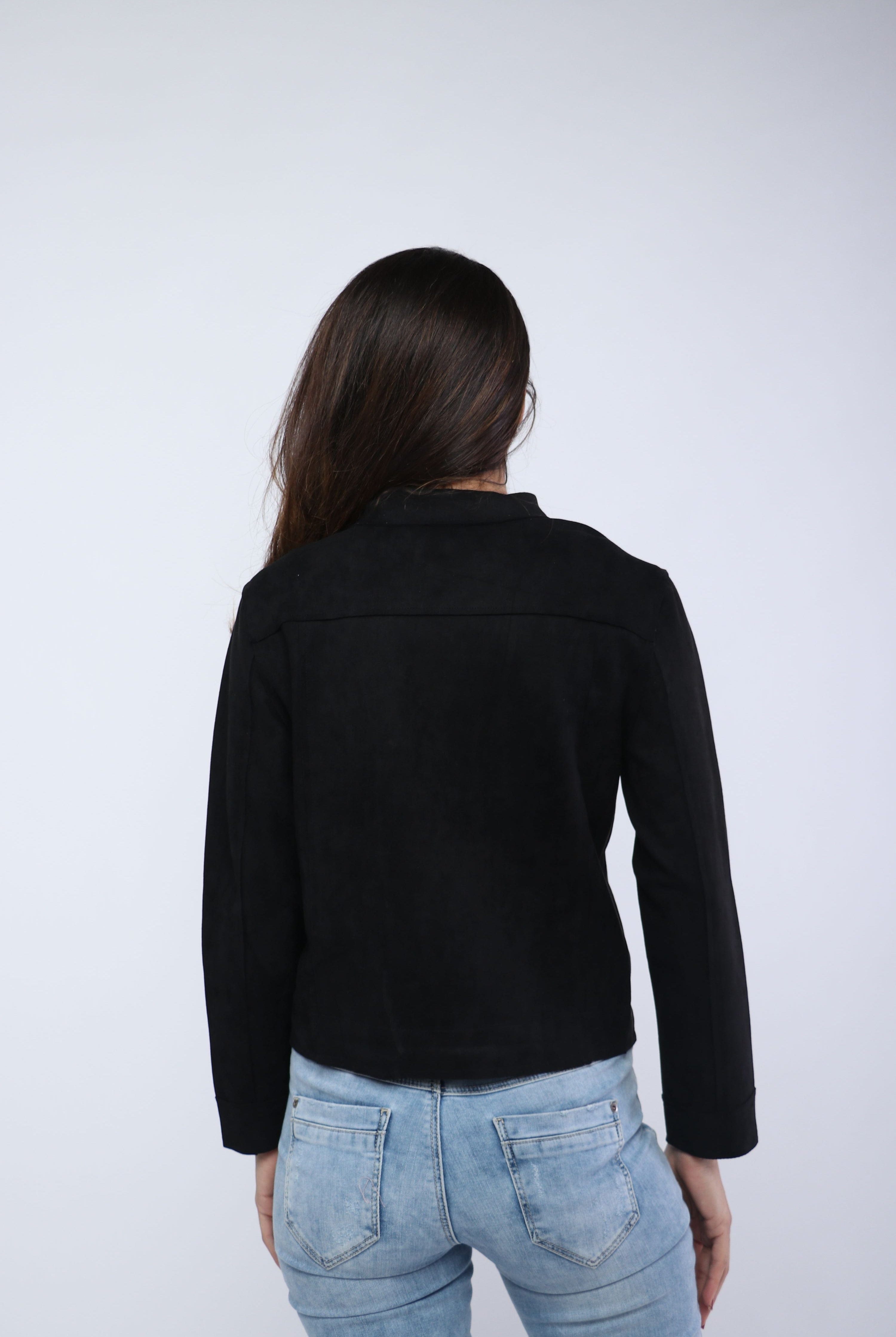 ميكا سترة سادة قصيرة بسحابات بأكمام طويلة