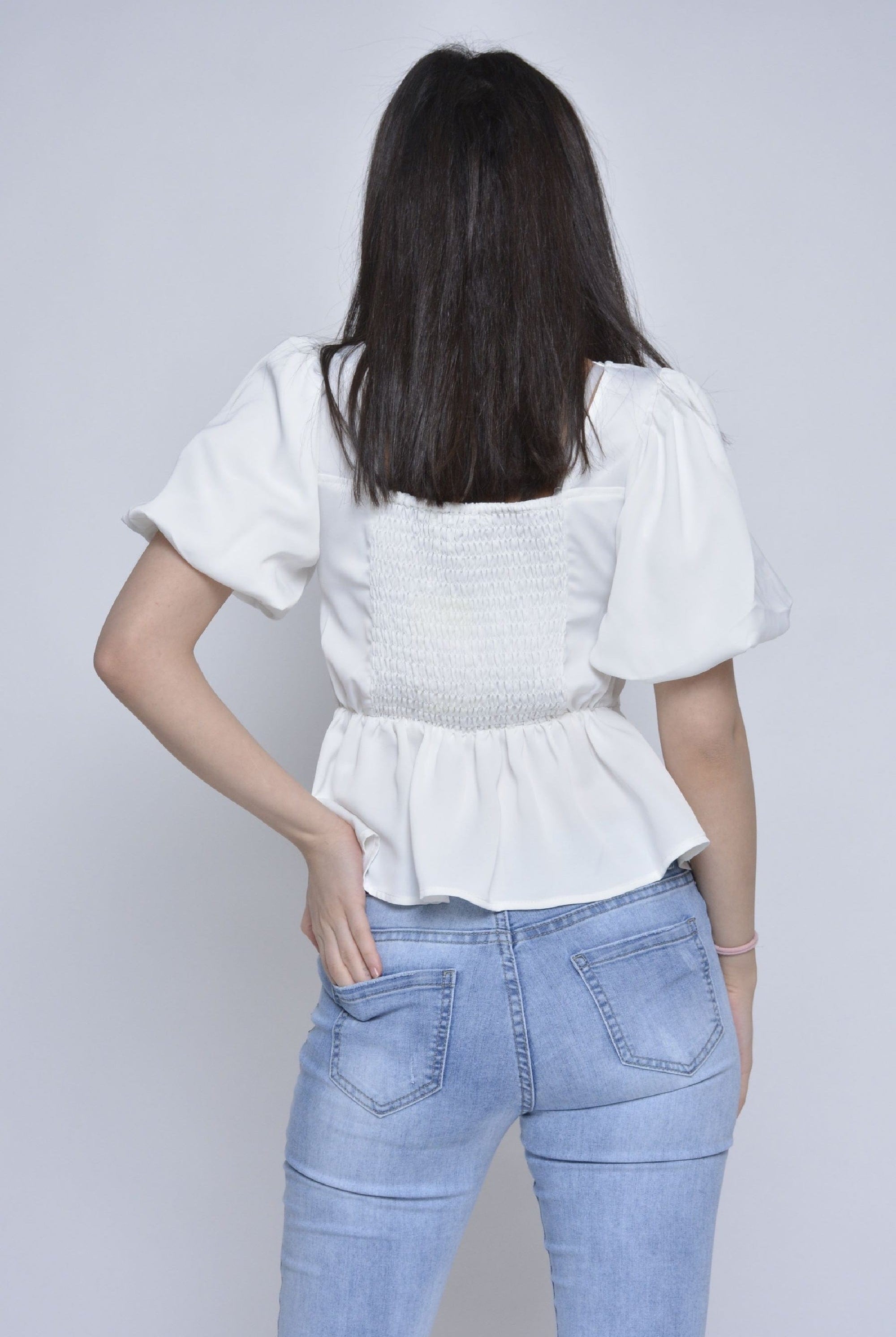 ميكا بلوزة سادة ناعمة بأكمام قصير بف نسائي