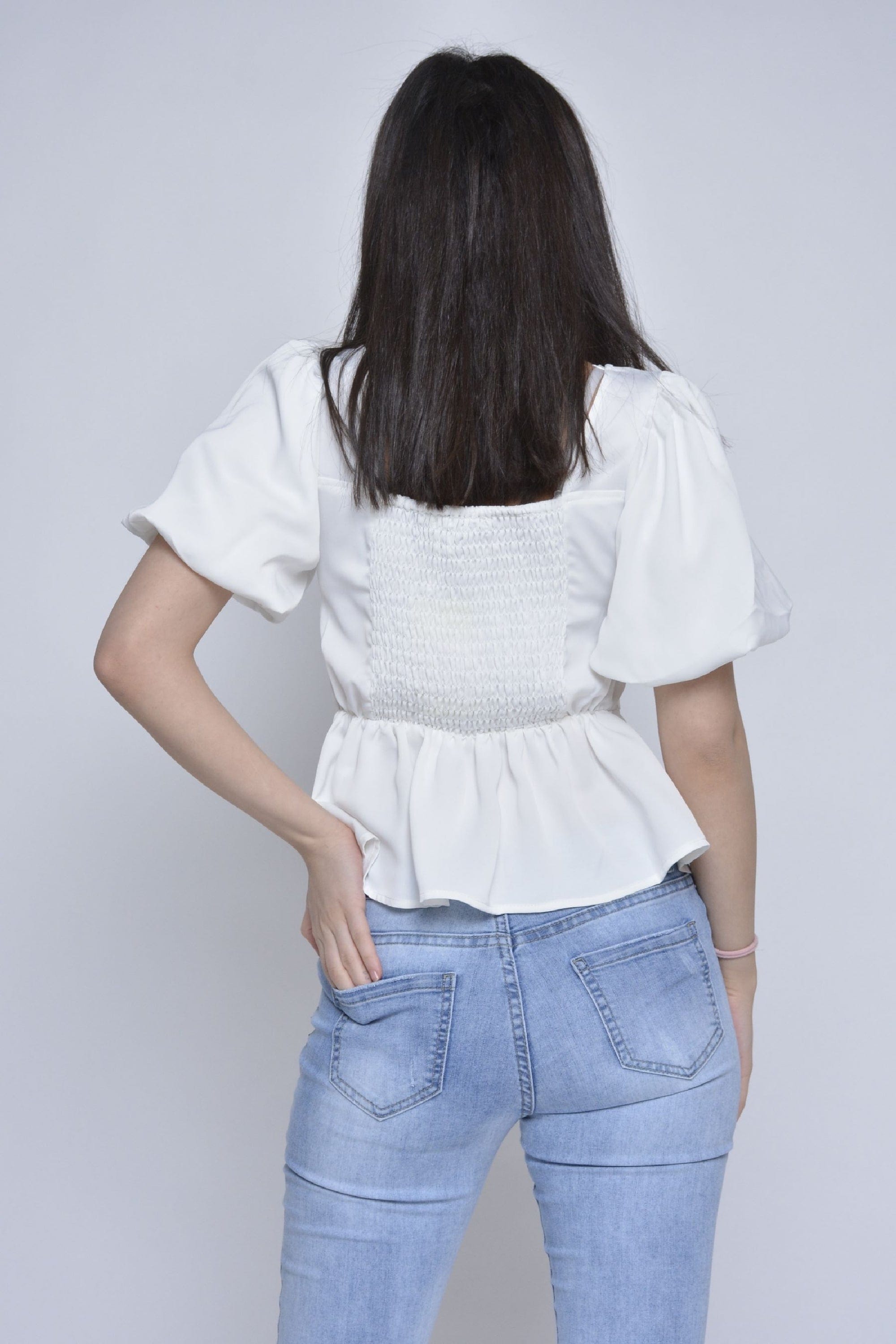 ميكا بلوزة سادة ناعمة بأكمام قصير بف نسائي