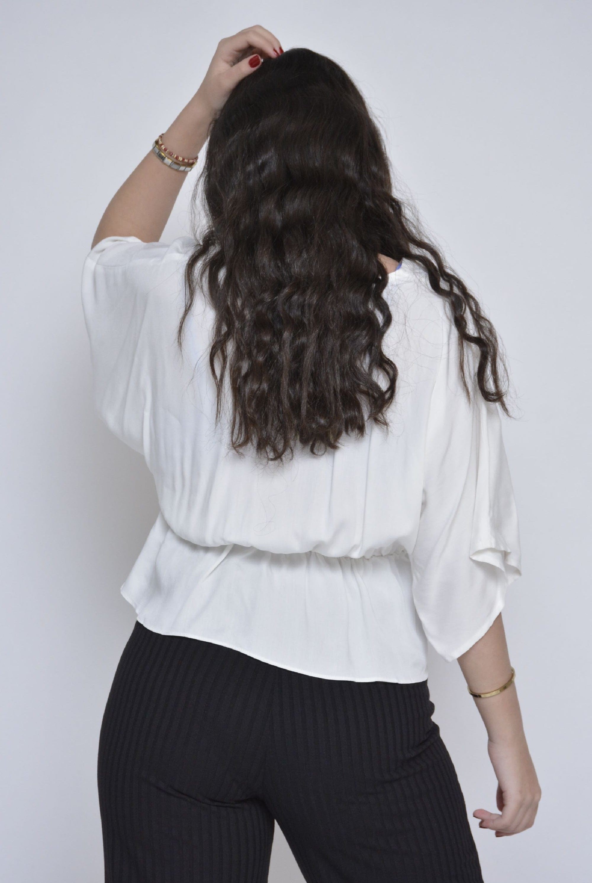 ميكا بلوزة واسعة ملفوفة بخصر 3/4 كم واسع نسائي