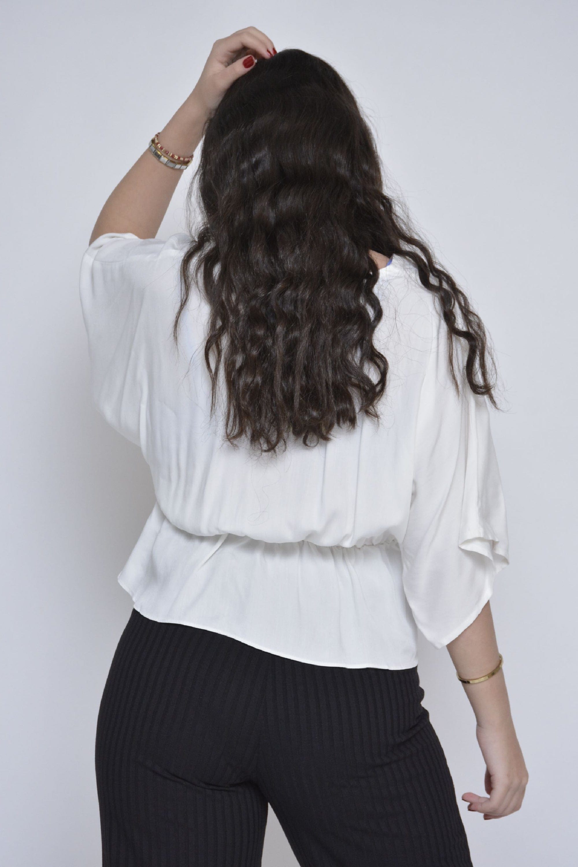 ميكا بلوزة واسعة ملفوفة بخصر 3/4 كم واسع نسائي