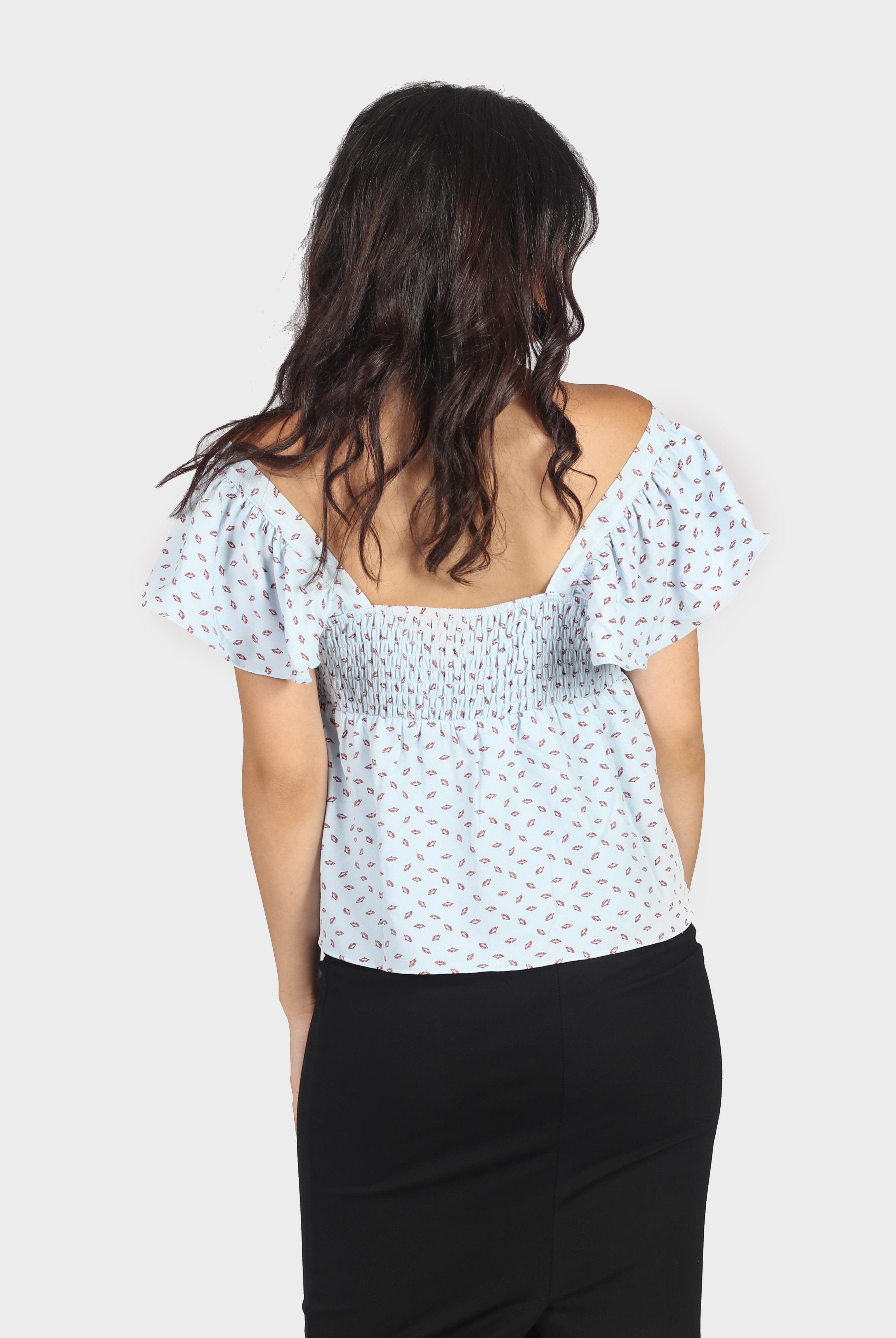 ميكا بلوزة منقوشة أوف شولدر كم قصير نسائي