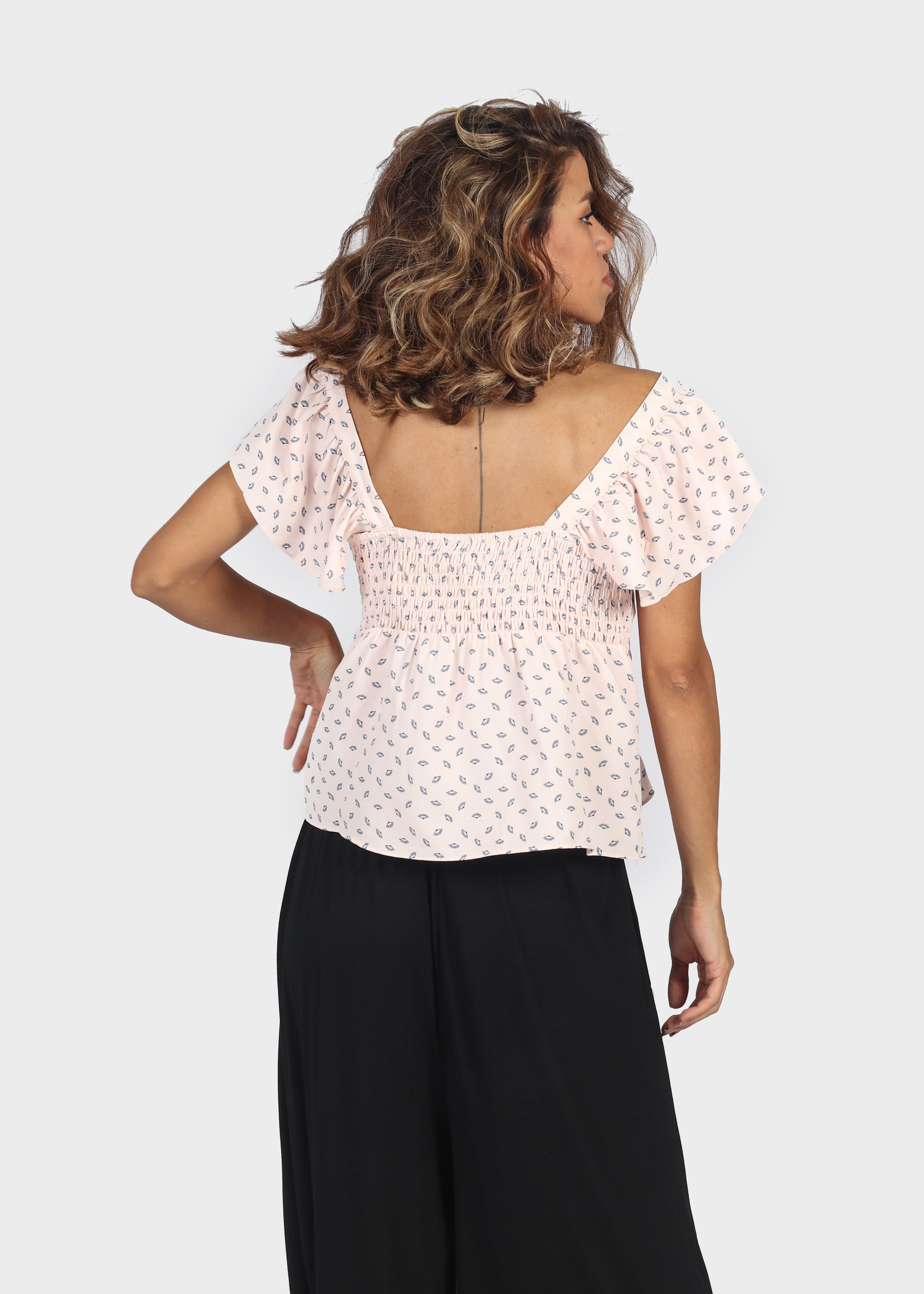 ميكا بلوزة منقوشة أوف شولدر كم قصير نسائي