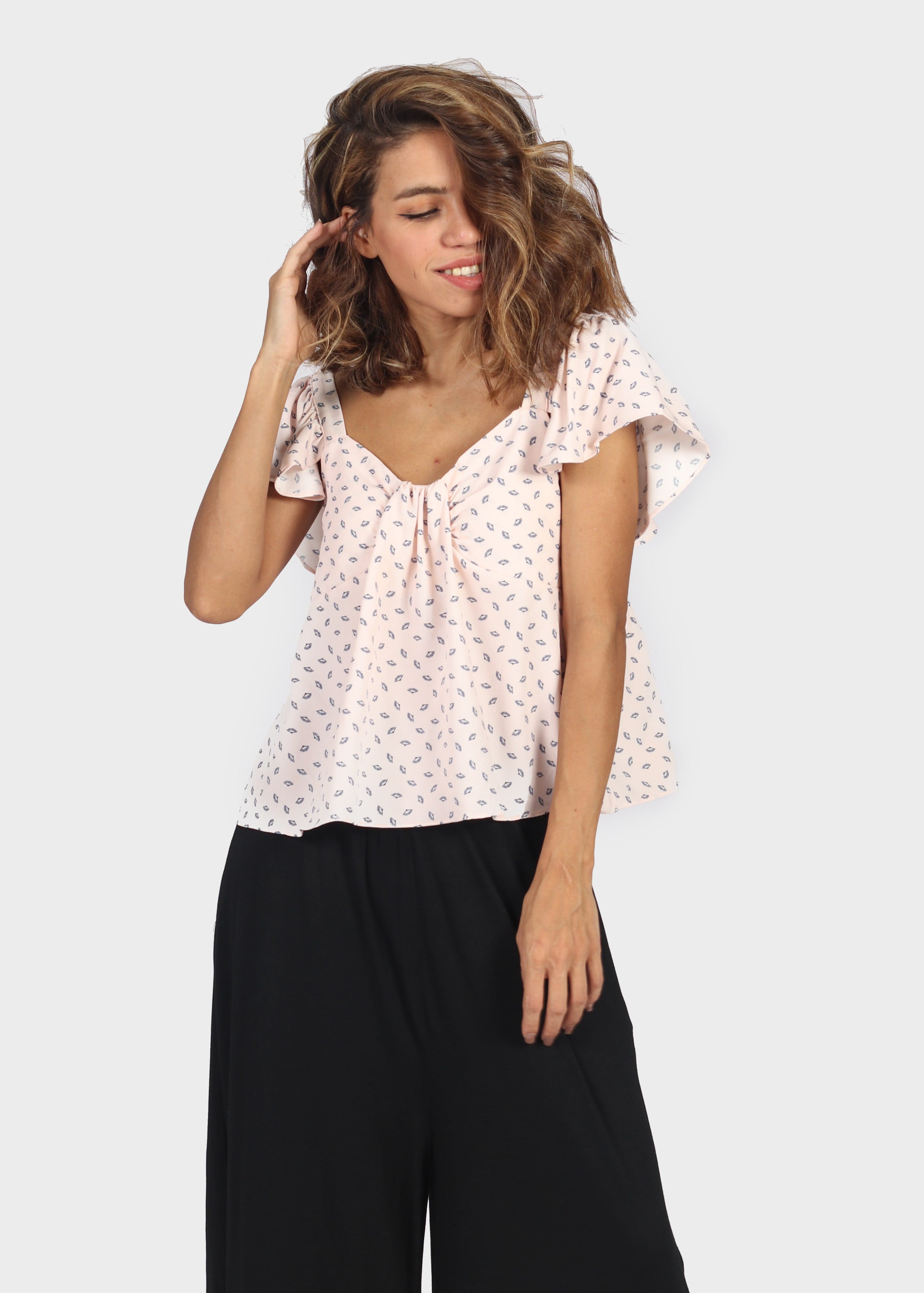 ميكا بلوزة منقوشة أوف شولدر كم قصير نسائي