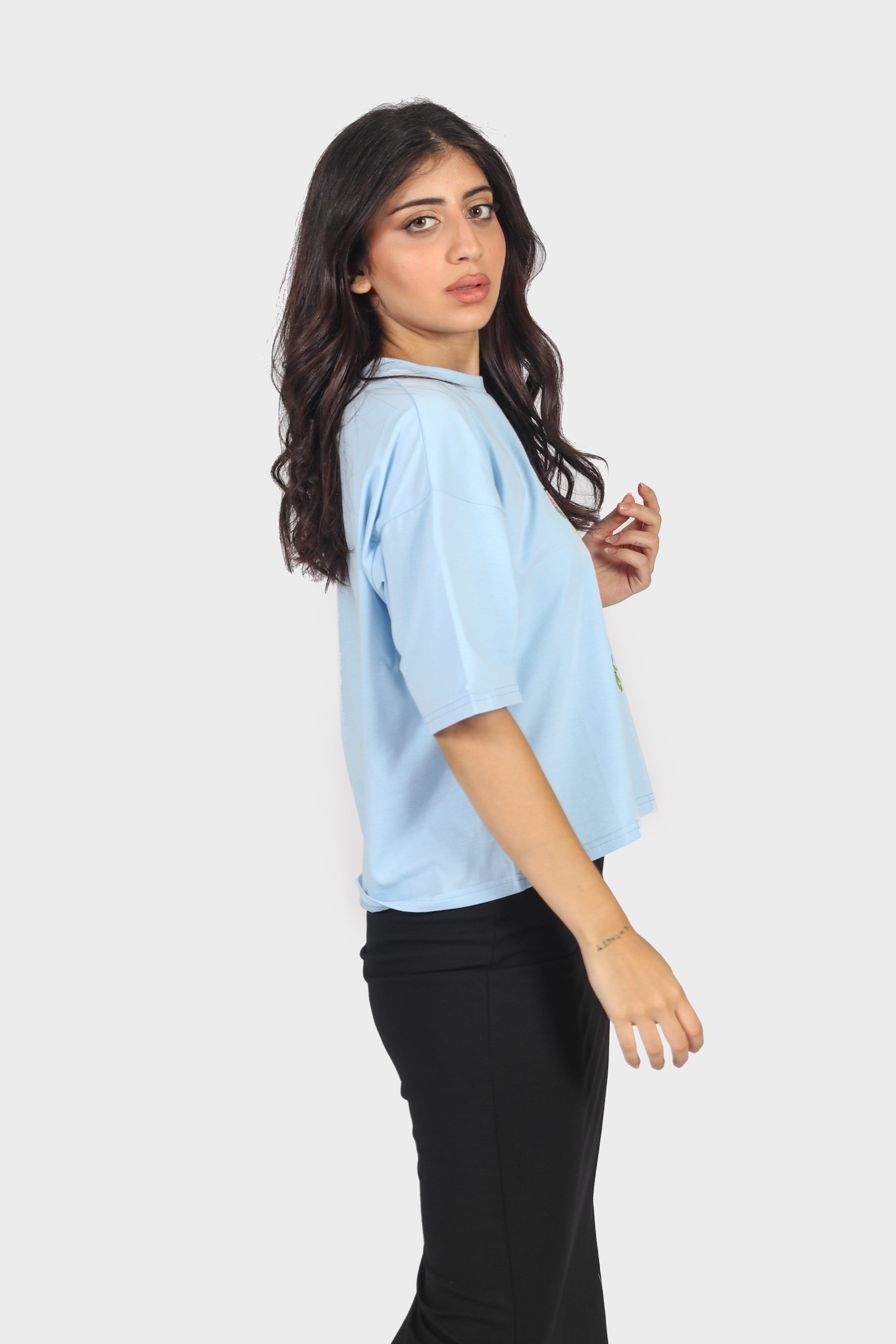 ميكا بلوزة وسيعة نص كم مطبوعة